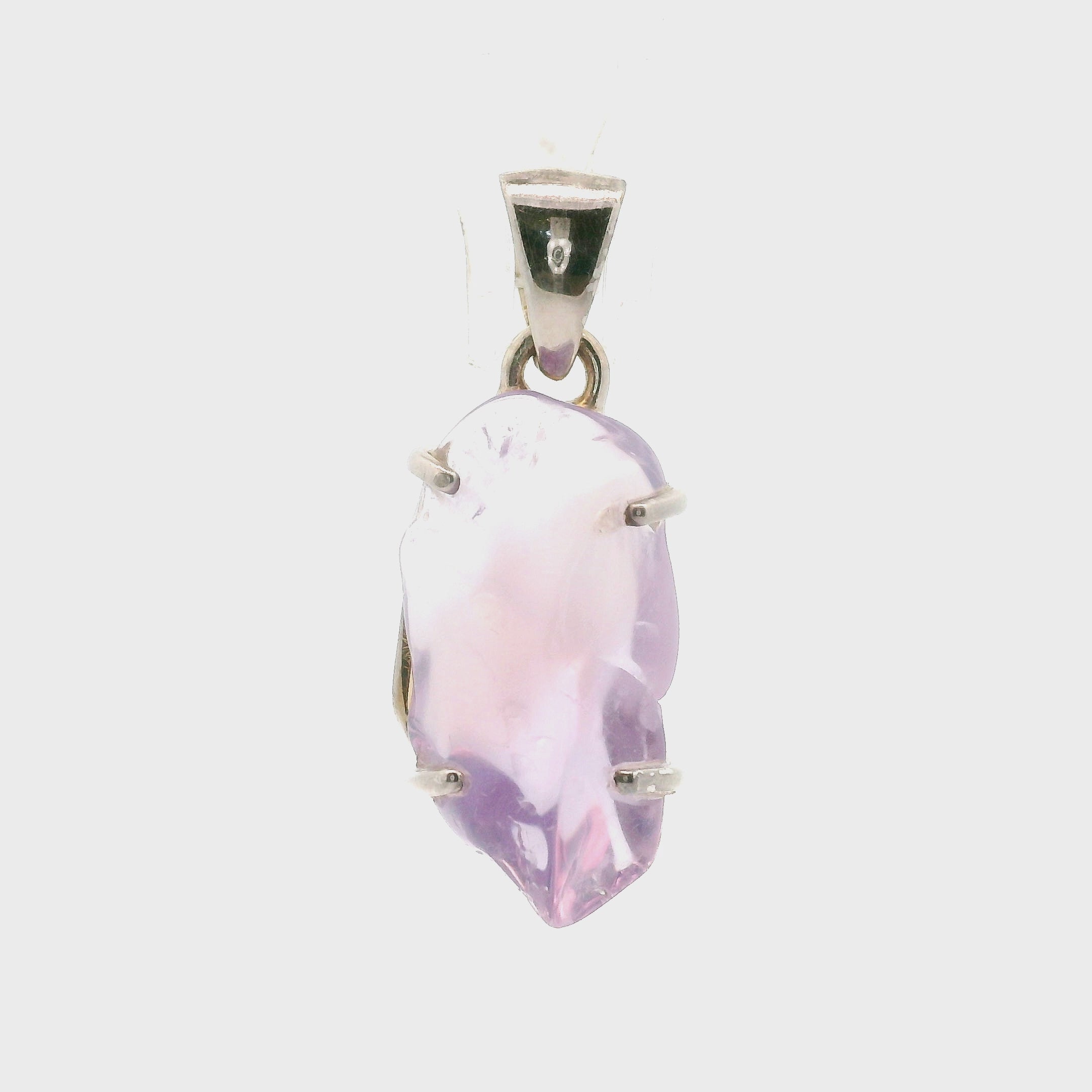 Lavender Moon Quartz Carved Pendant .925 Silver for Angelic Wisdom