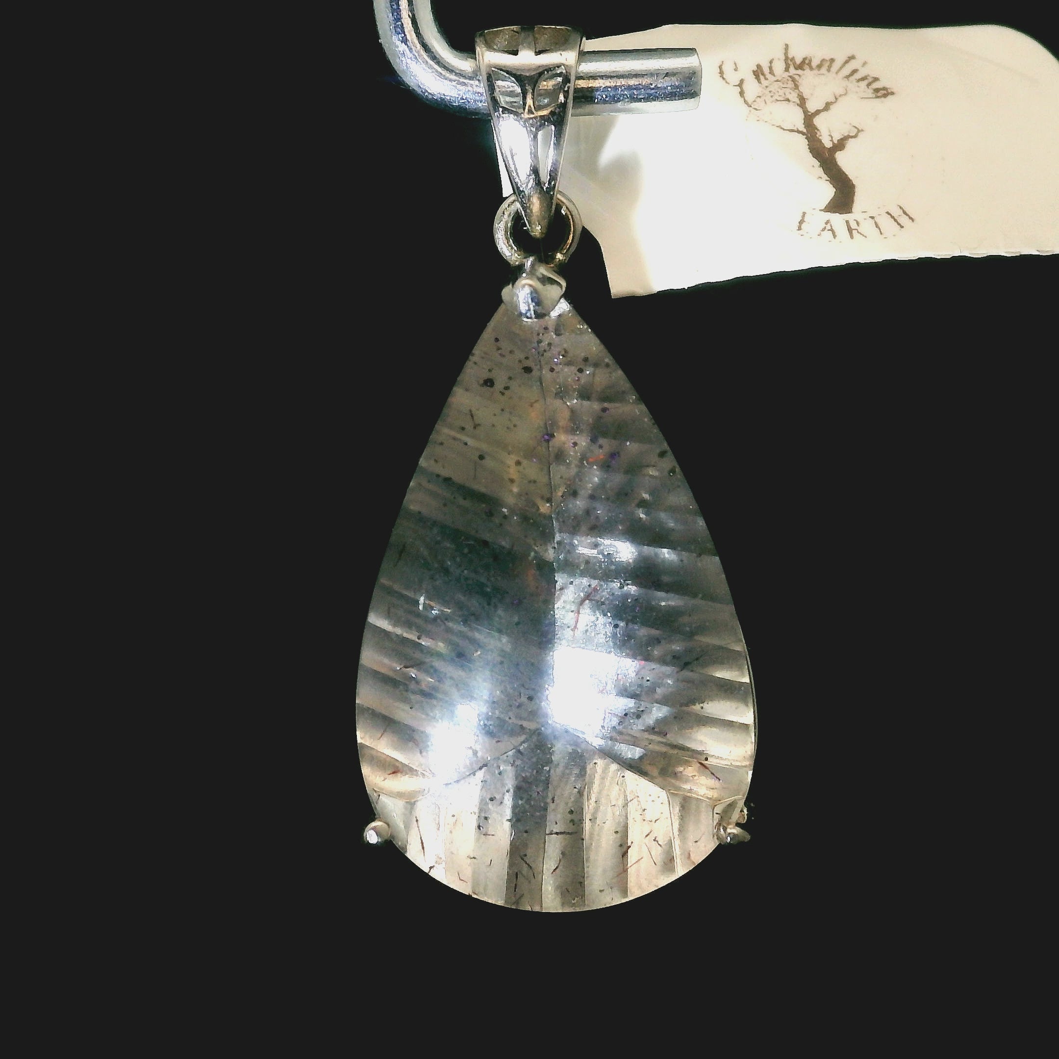 Pink Fire Covellite in Quartz .925 Silver Pendant for Spiritual Evolution and Energy Flow