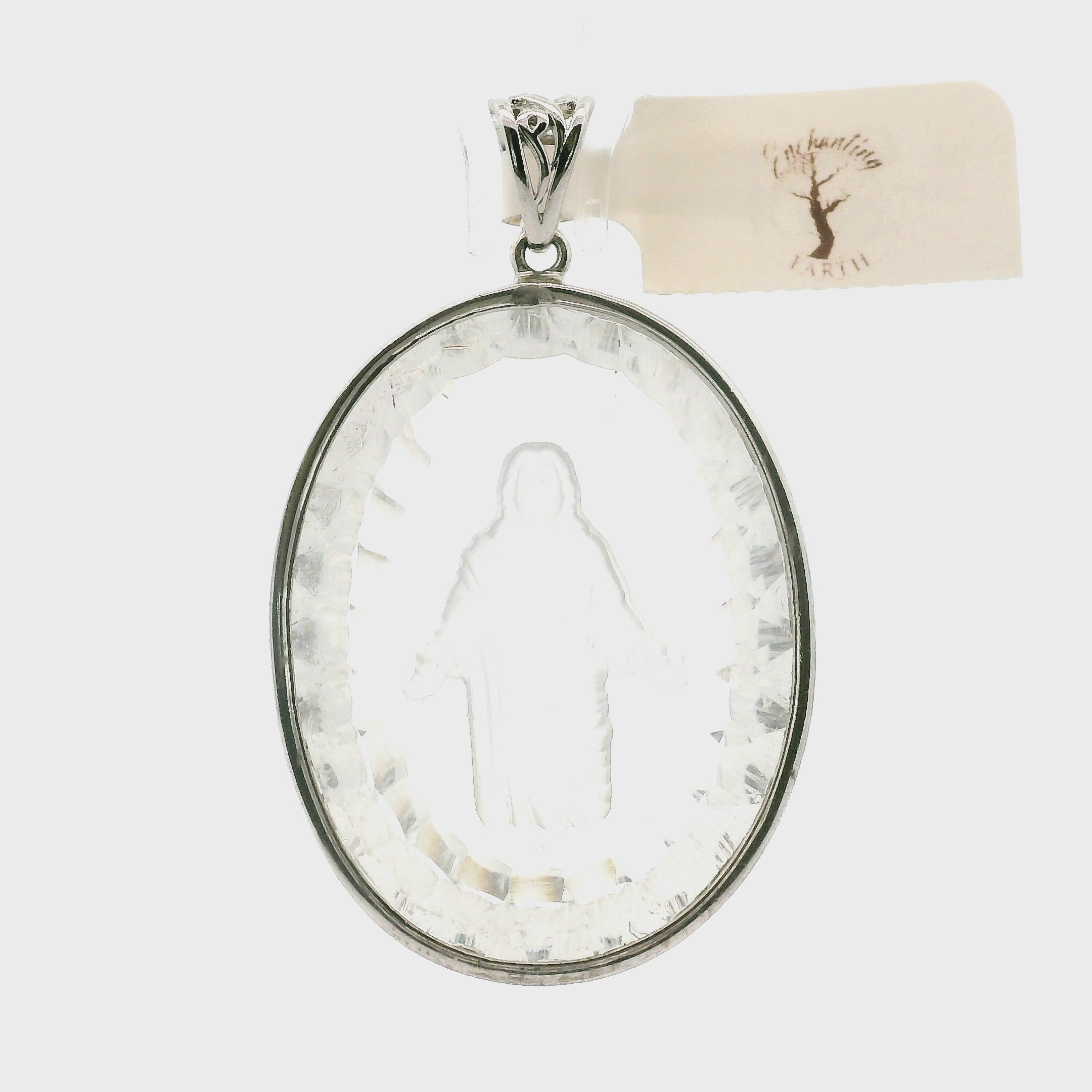 Clear Quartz with Engraved Jesus Pendant .925 Silver for Protection and Manifestation
