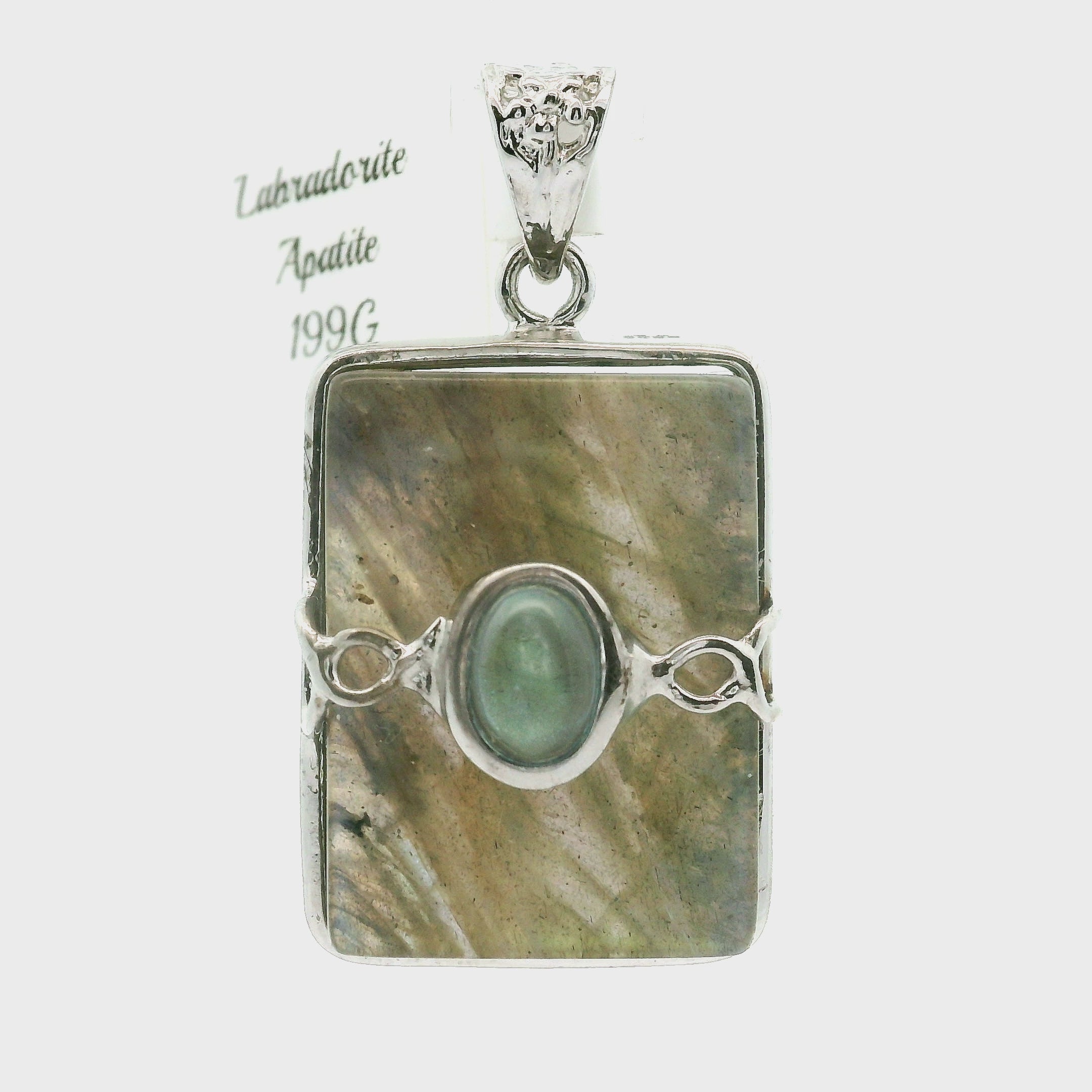 Labradorite with Apatite Pendant .925 Silver for Insight, Magic, Protection and Transformation