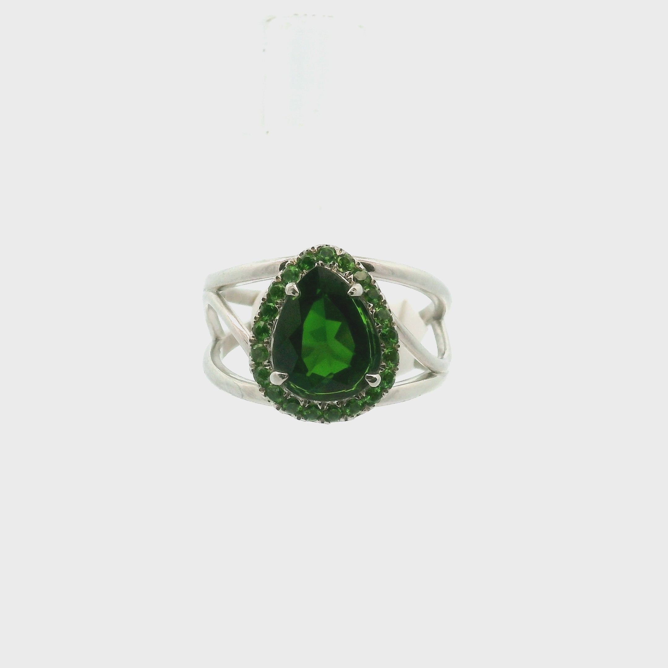Chrome Diopside with Chrome Diopside Pavé Cuff Ring .925 Silver for Attracting New Relationships and Opportunities