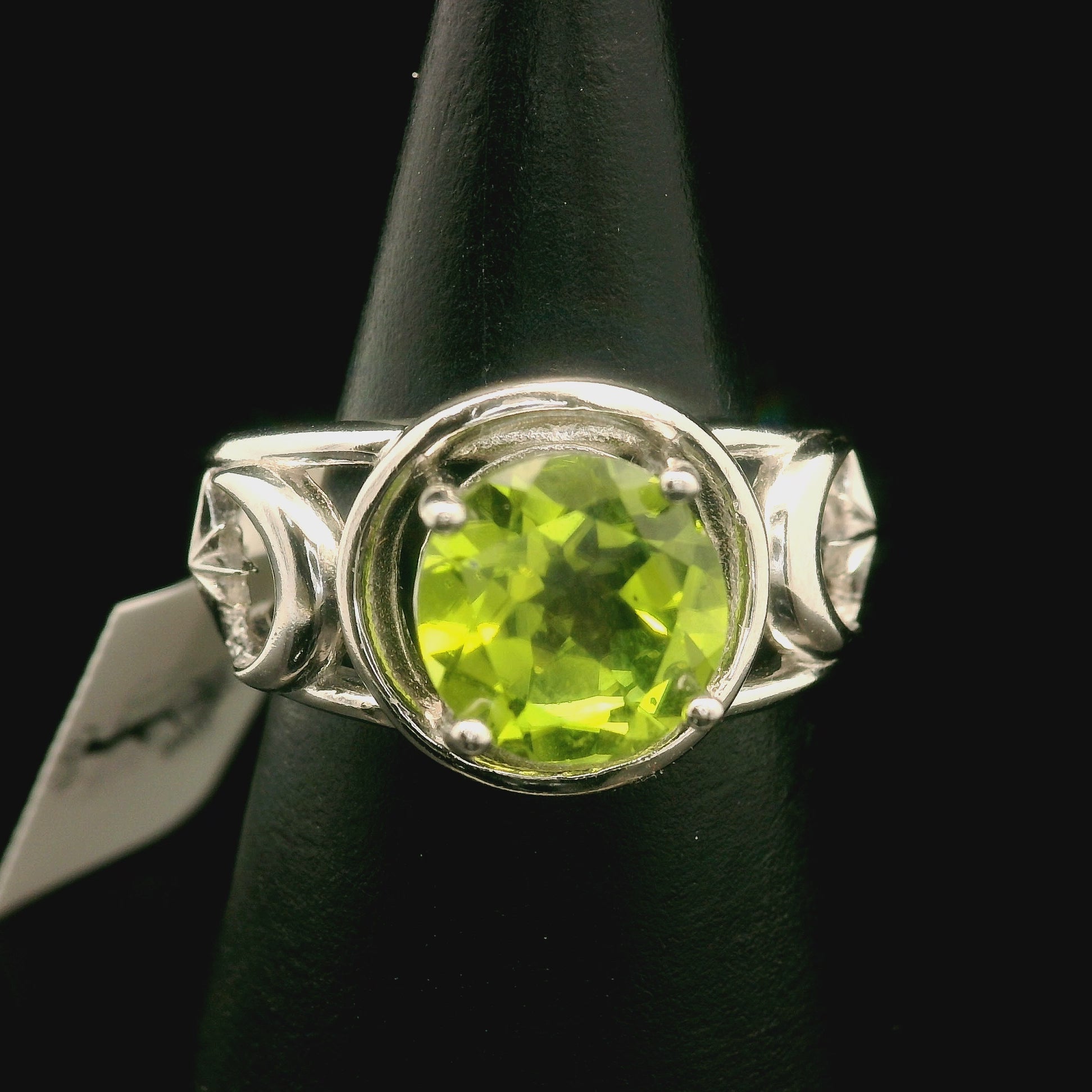 Peridot Triple Moon Cuff Ring .925 Silver for Power, Prosperity and Protection