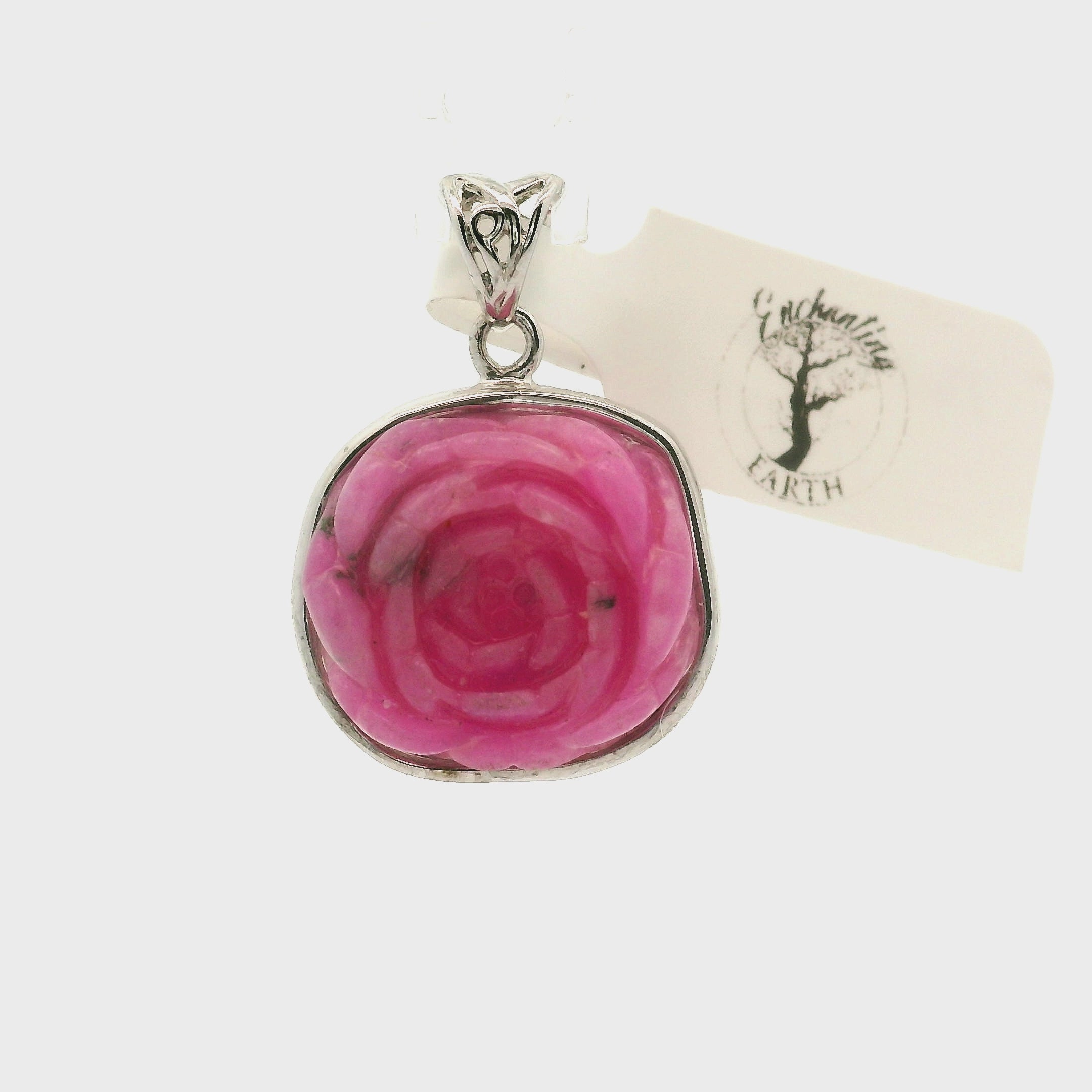 Pink Aragonite Flower Pendant .925 Sterling Silver for Attracting Love, Harmonizing Relationships and Knowing your Worth