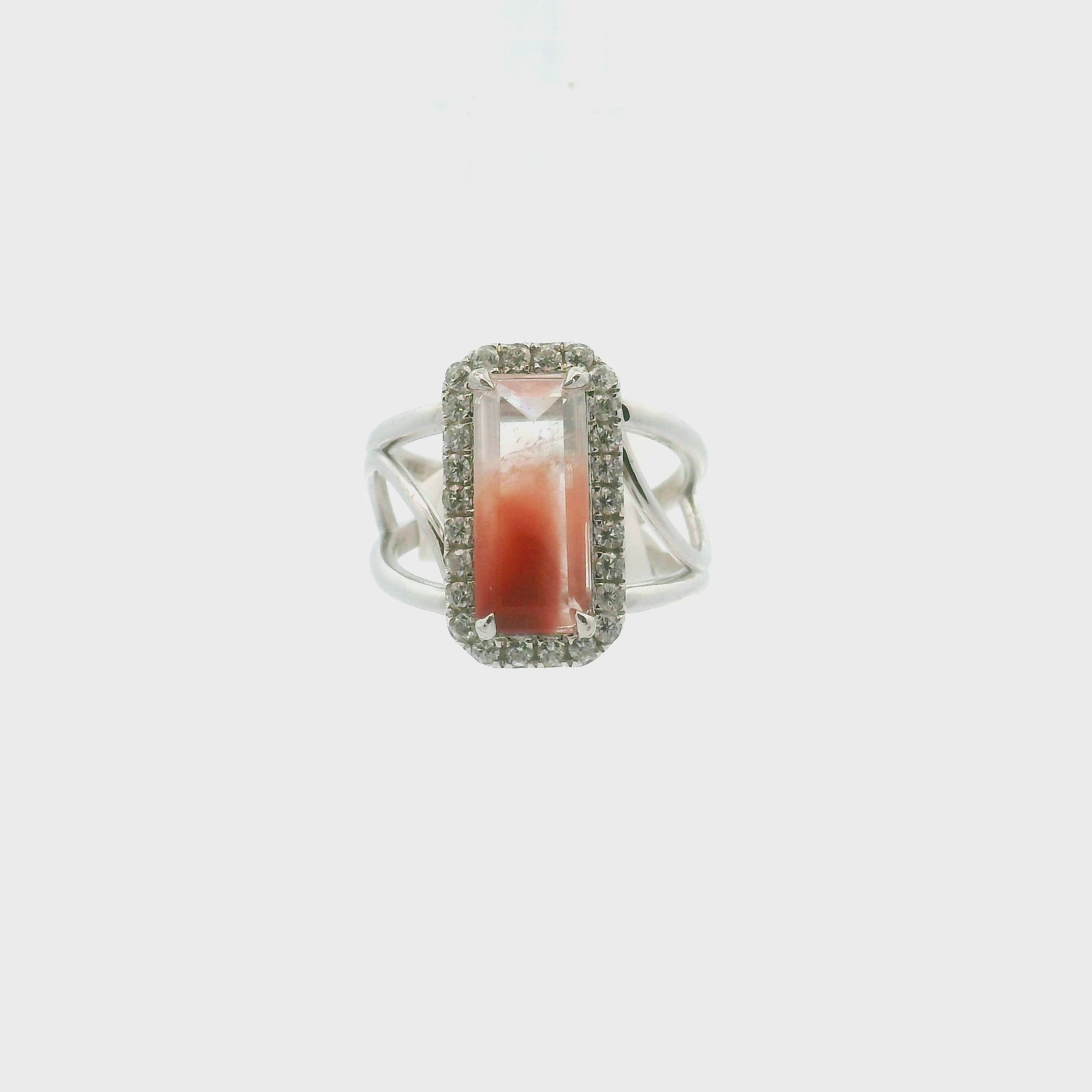 Amphibole Quartz with Zircon Pavé Cuff Ring .925 Sterling Silver for Connection with Angels and Protection