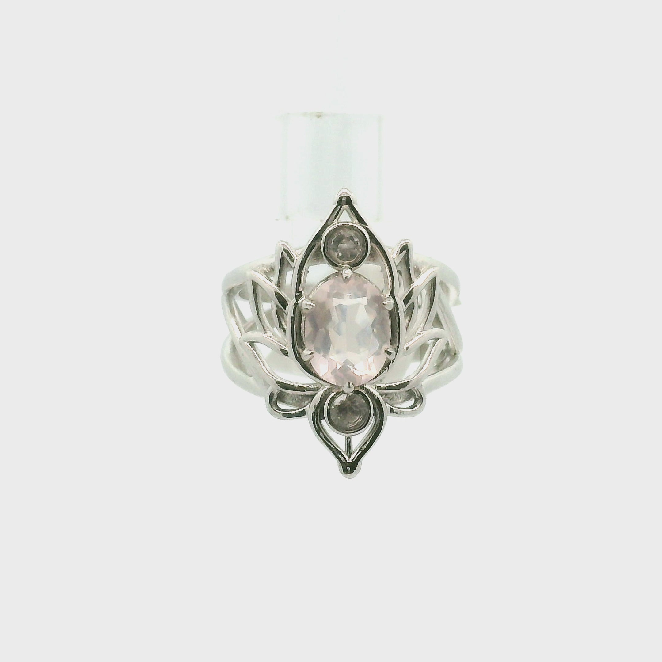 Preorder Rose Quartz Lotus  Cuff Ring .925 Silver for Compassion, Love and Healing