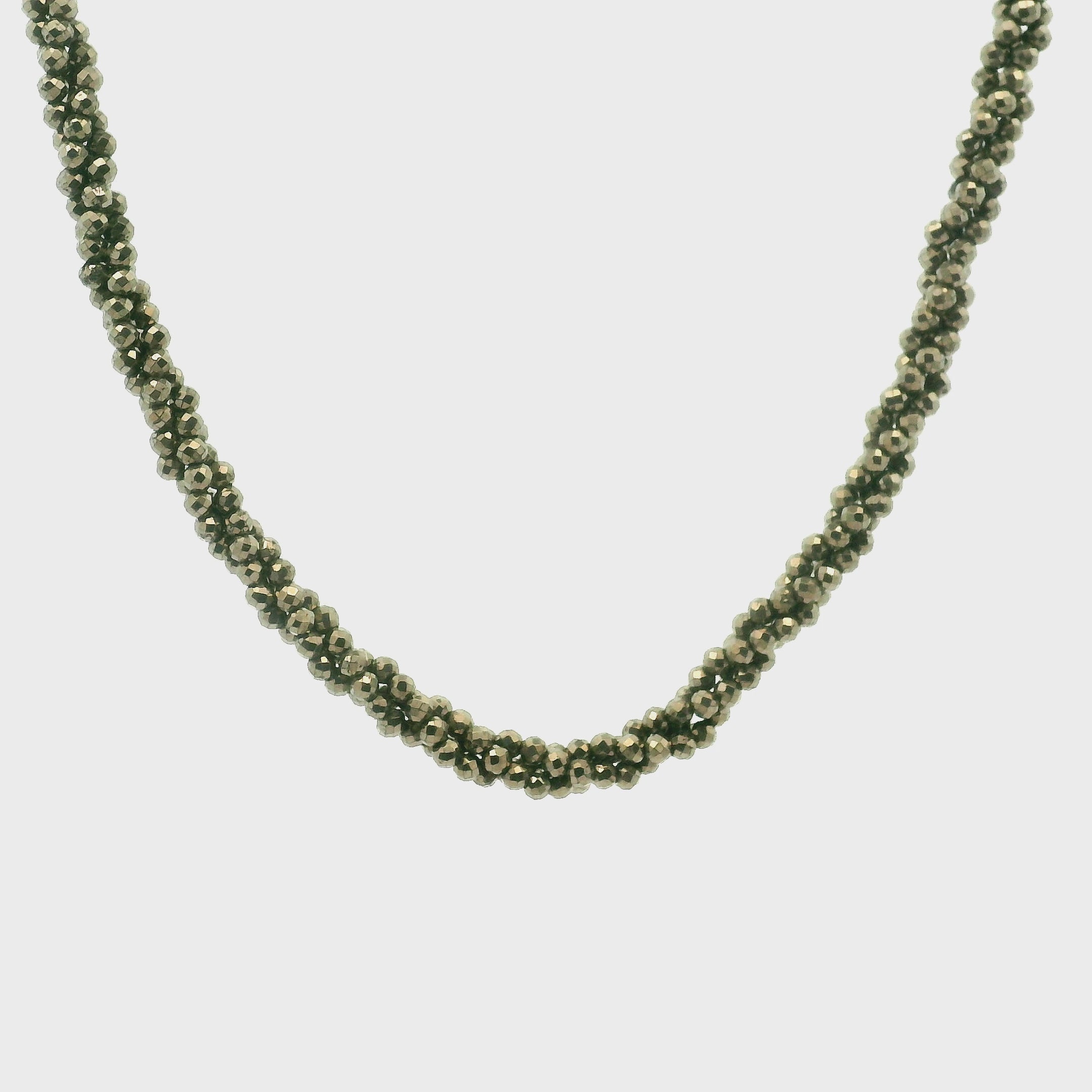 Pyrite Braided Micro Faceted Necklace 925 Silver for Grounding and Confidence