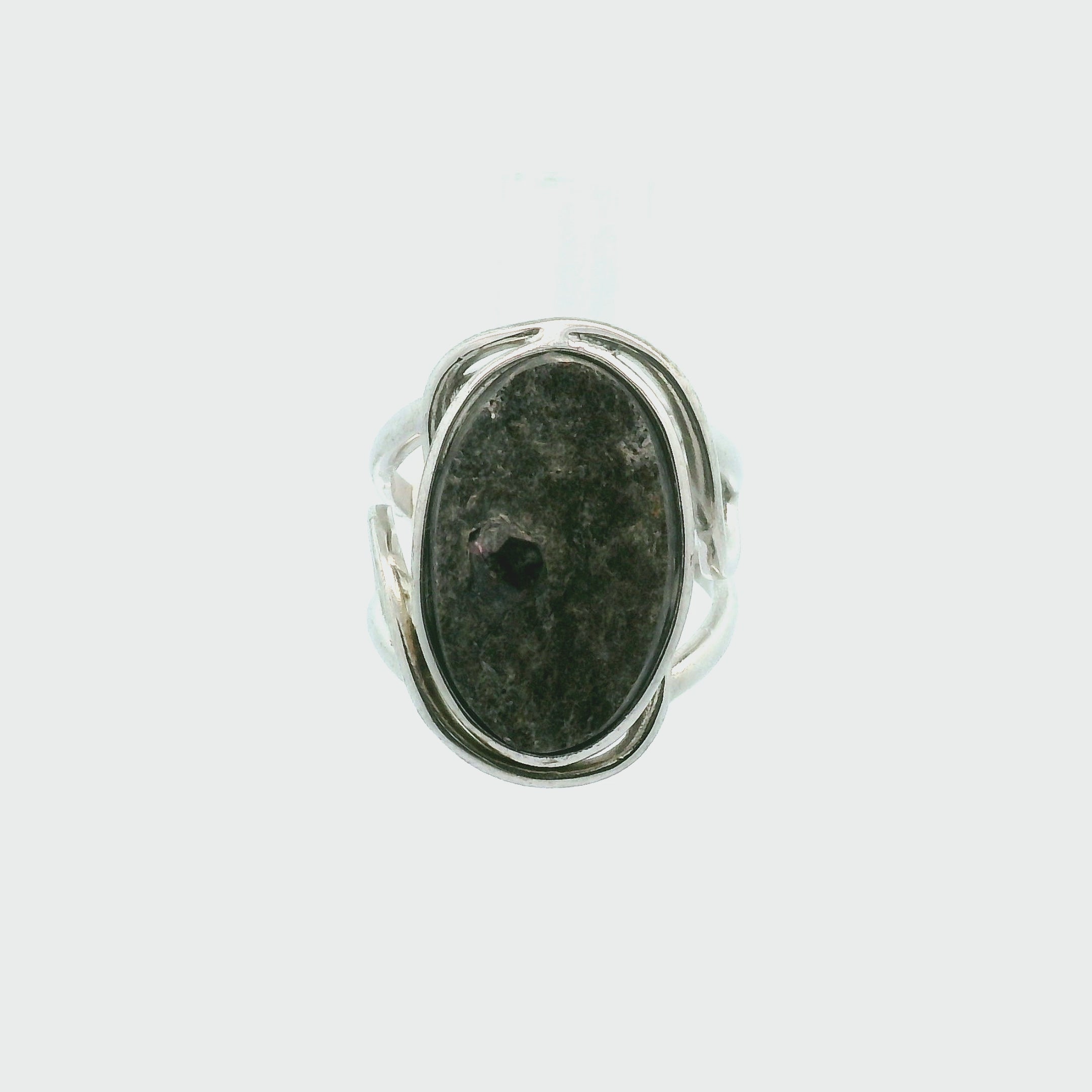 Garnet in Schist Cuff Ring .925 Silver for Health and Strength