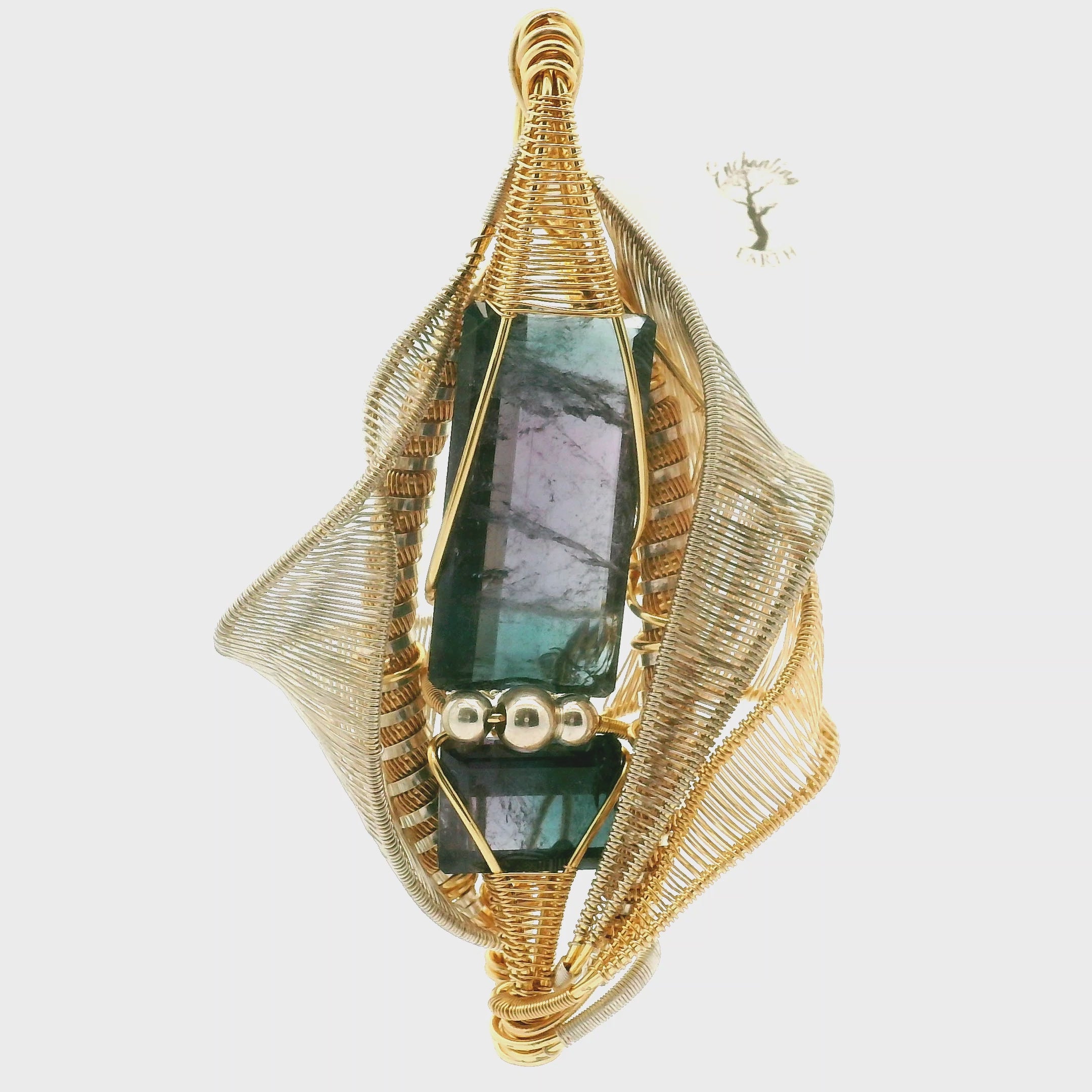 XL Nightshade Tourmaline Wire Wrapped Pendant in 10k Gold with .925 Silver for Spiritual Growth and Renewal (Copy)
