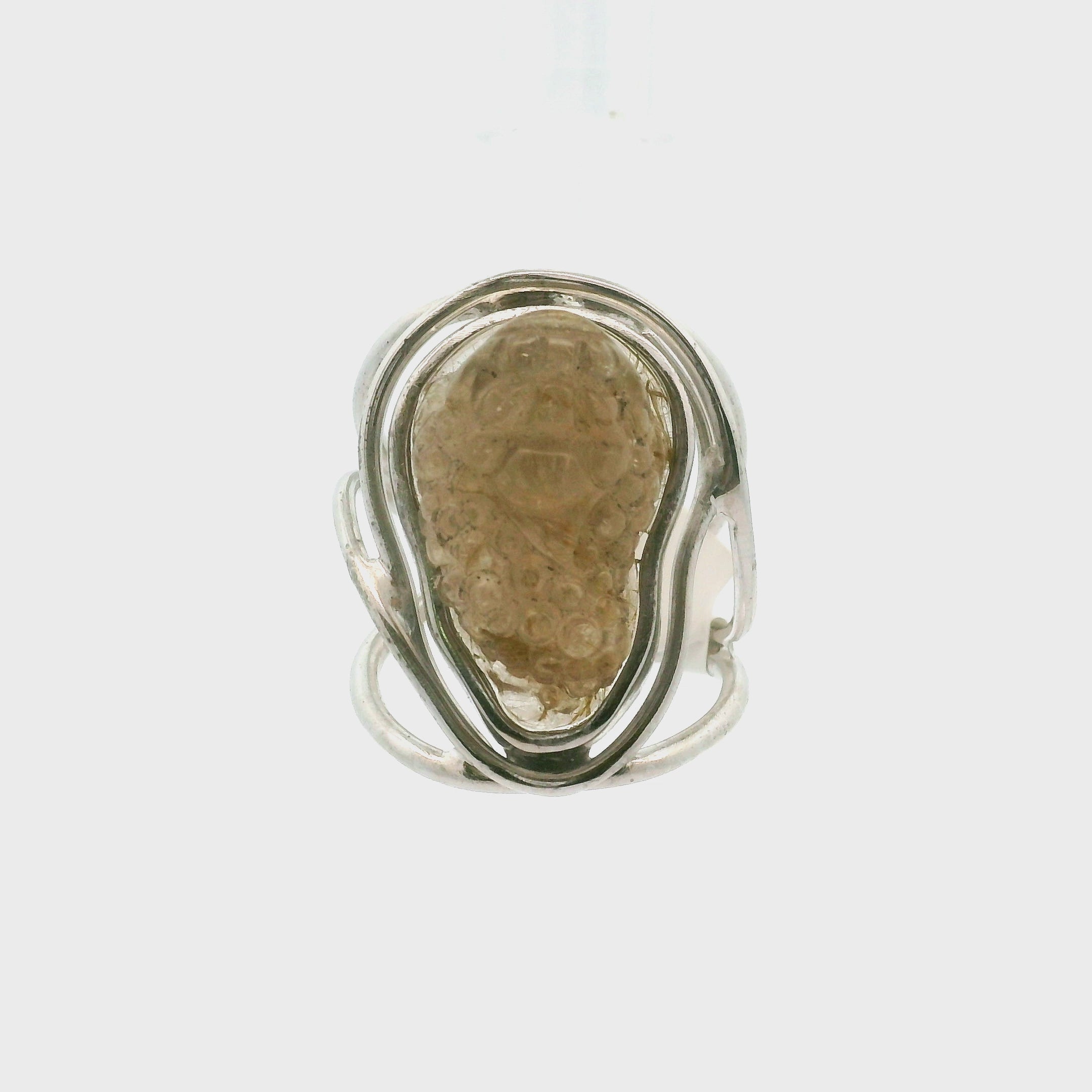 Gold Rutile Money Toad Cuff Ring .925 Silver for Insight, Meditation & Shamanic Journey