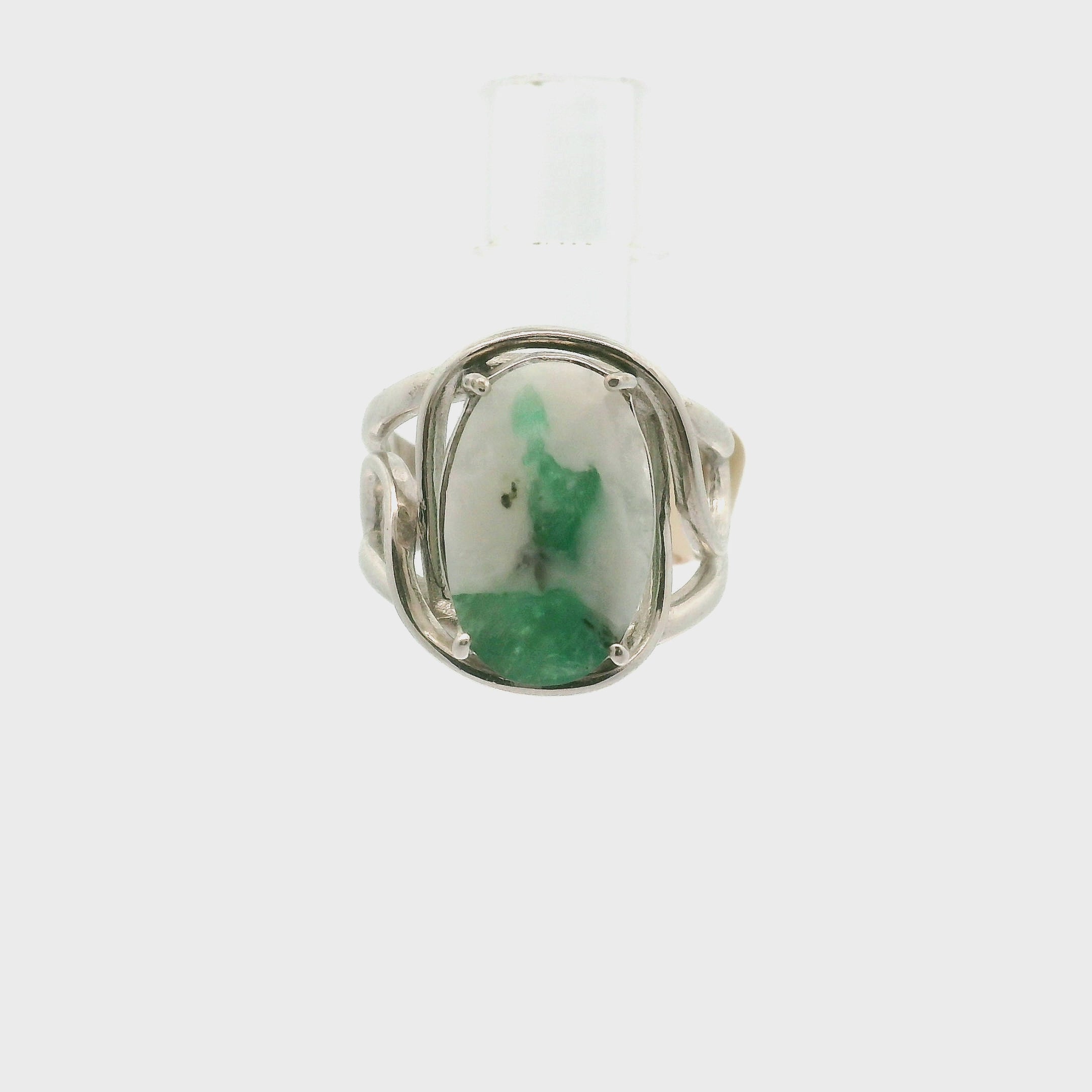 Emerald in Quartz Finger Cuff Adjustable Ring .925 Silver for Abundance, Love and Wealth