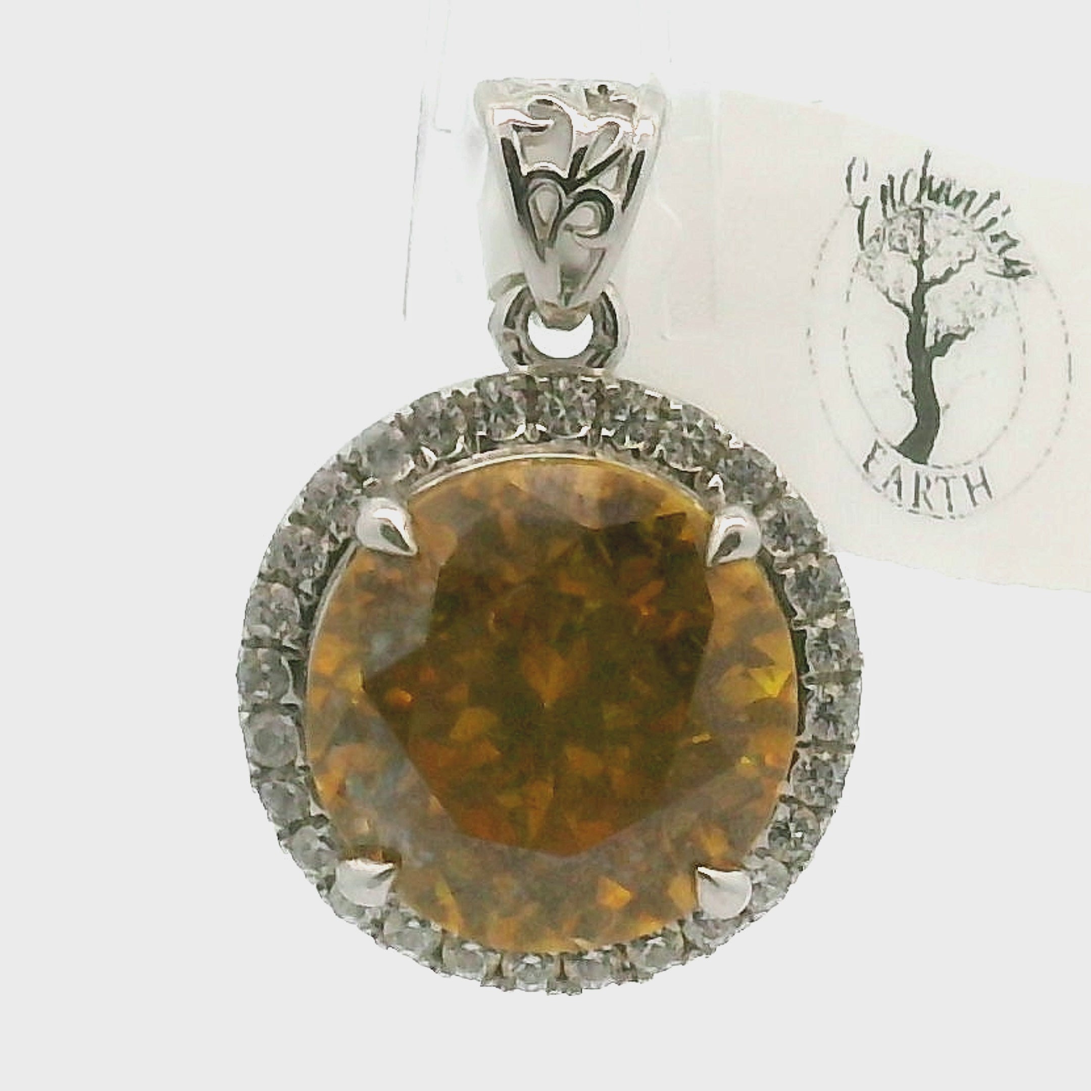 Sphalerite with Zircon Pavé Pendant .925 Silver for Transformation, Self-Reflection and Acceptance