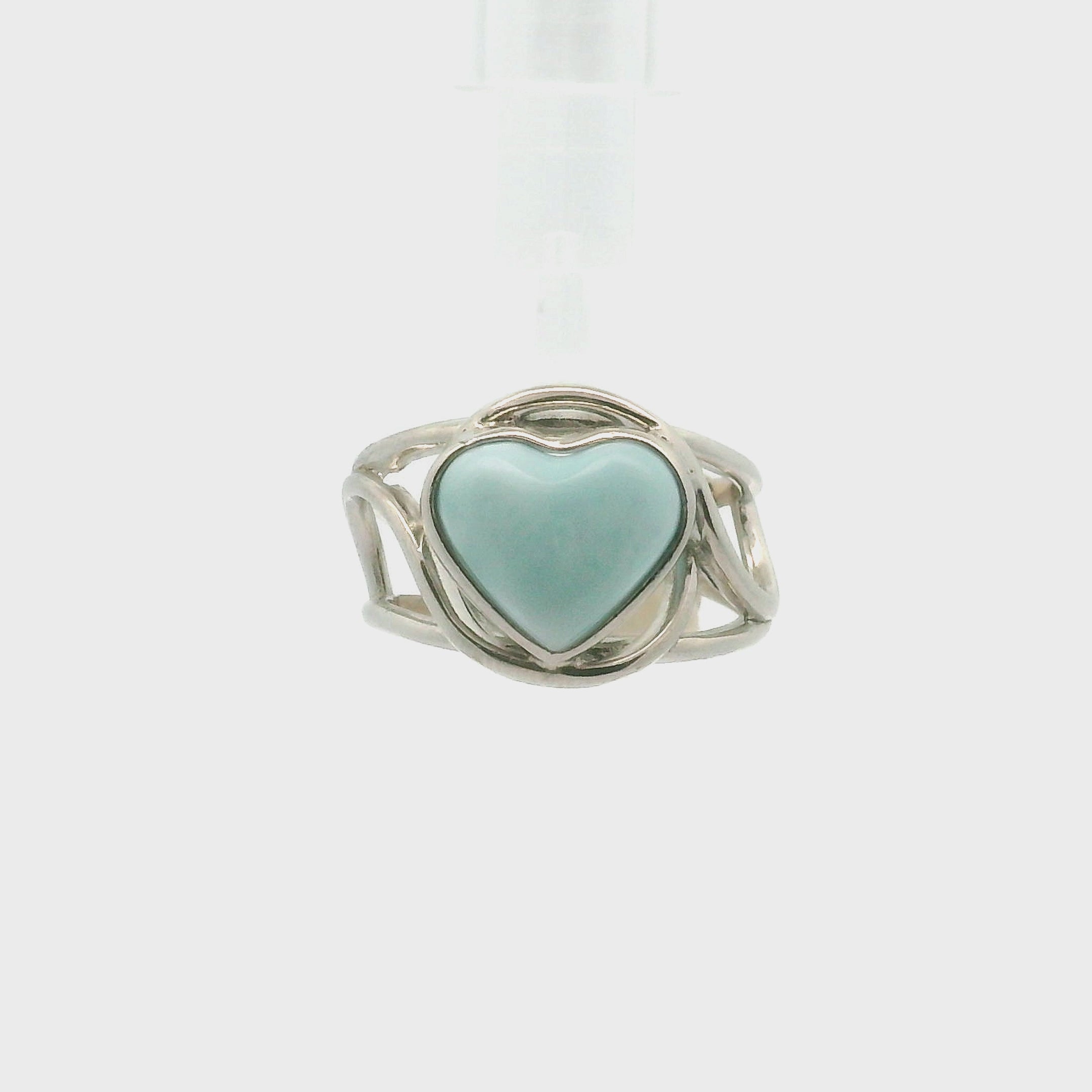 Larimar Heart Cuff Ring .925 Silver for Peace and Tranquility