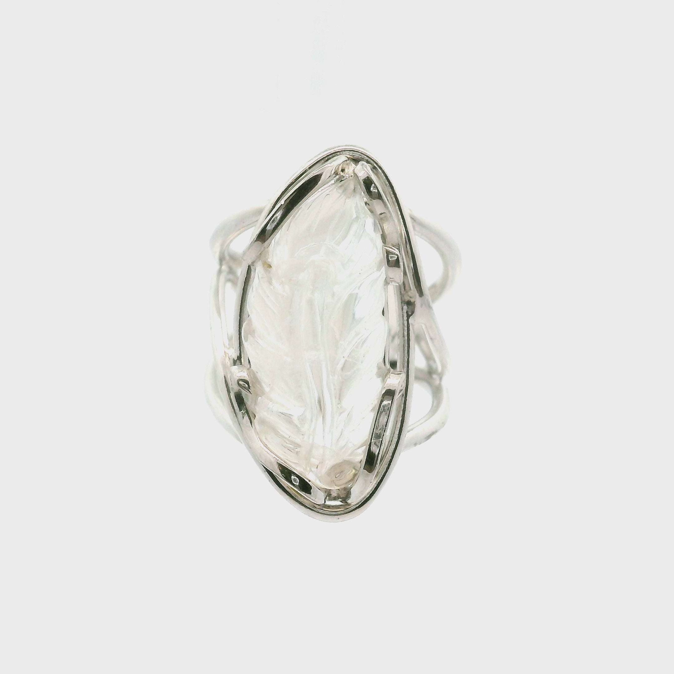 Malagasy Moonstone Feather Cuff Ring .925 Sterling Silver for Spiritual Transformation and Inner Peace