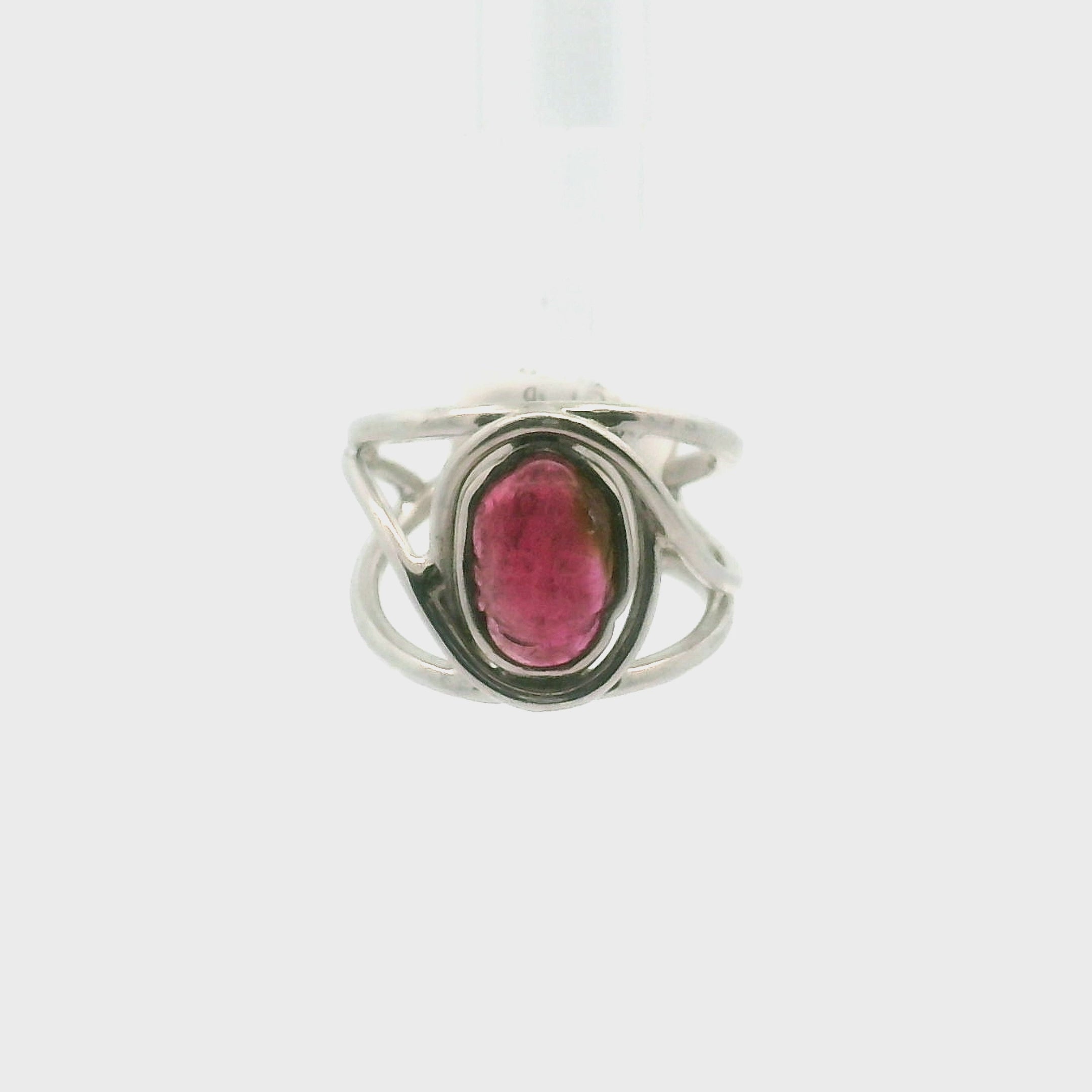 Tourmaline Buddha Cuff Ring Adjustable Ring .925 Silver for Awareness, Communication and Meditation