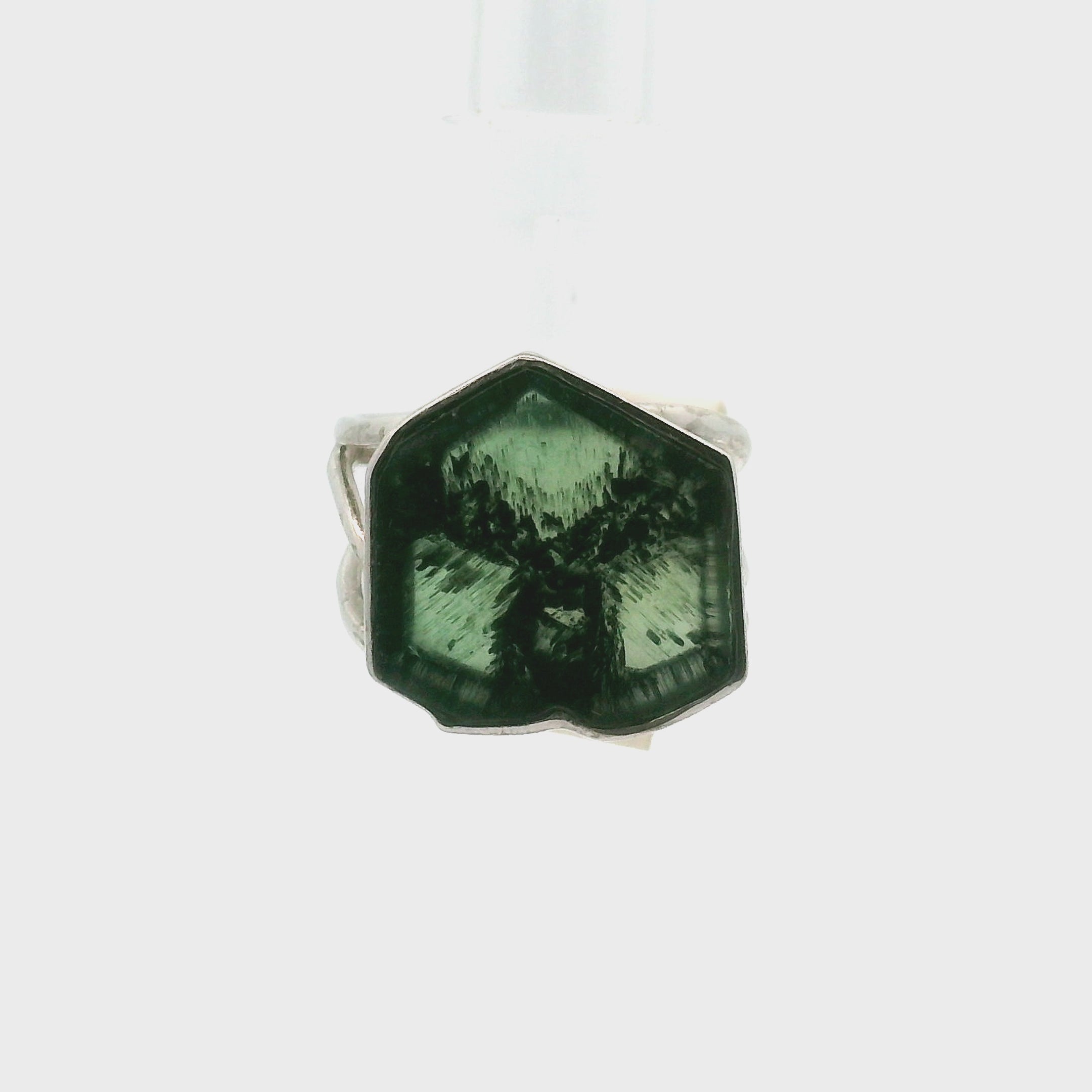 Trapiche Tourmaline Cuff Ring Adjustable Ring .925 Silver for Awareness, Communication and Meditation