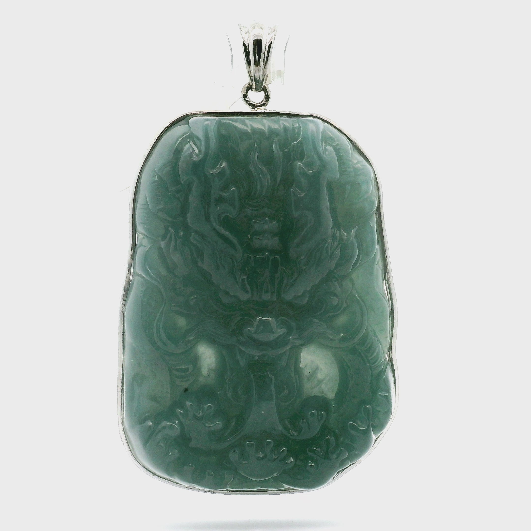 Blue Jade Carved Dragon Large Pendants .925 Silver for Abundance, Good Luck, Joy and Protection