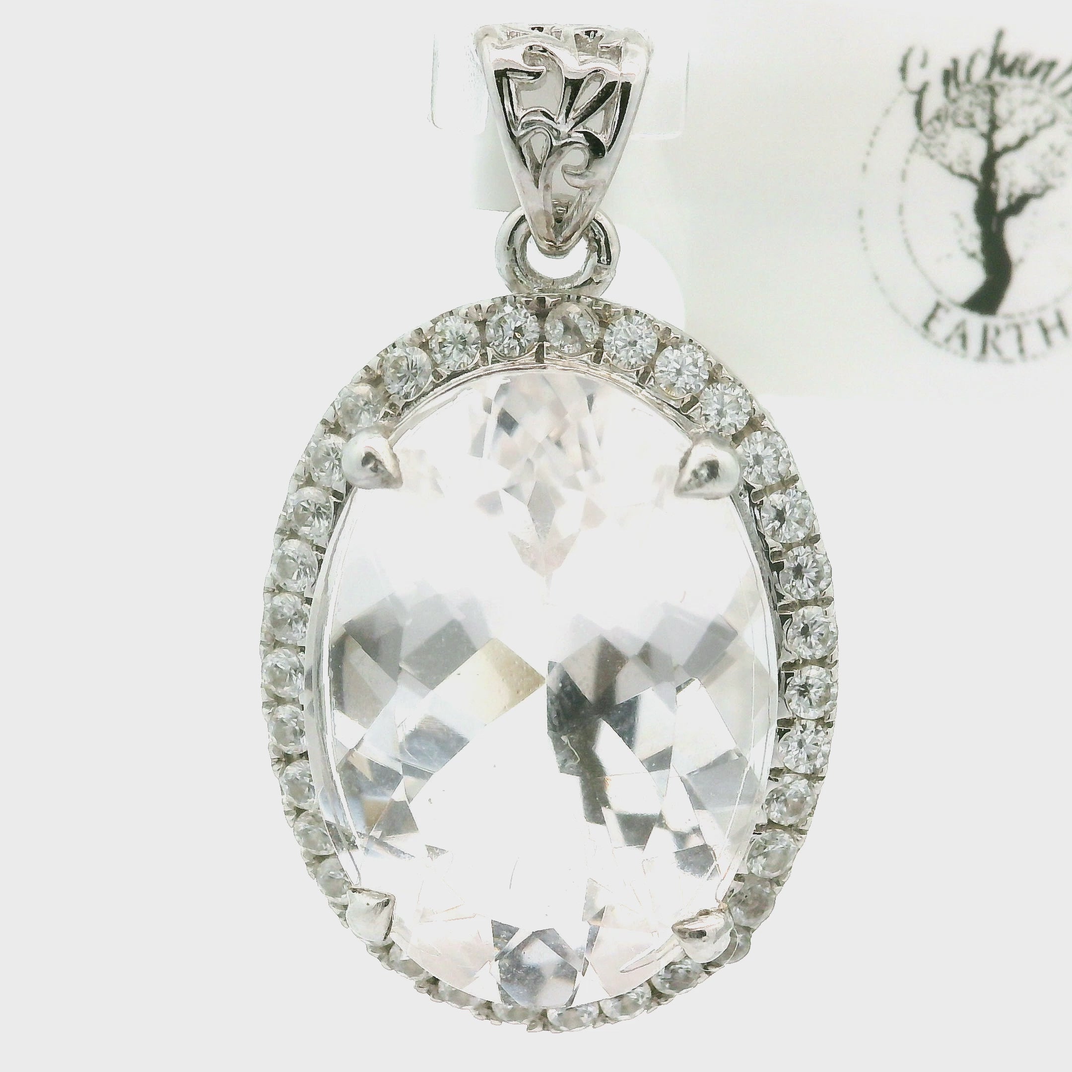 Danburite with Clear Zircon Pavé Pendant .925 Silver for Self-Acceptance, Connecting to Angels and Spirit Guides