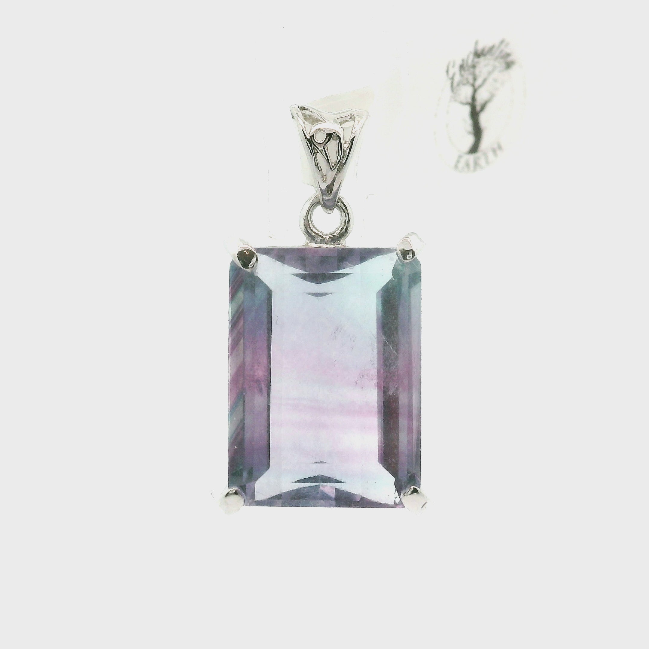 Rainbow Fluorite Emerald Pendant .925 Silver for Clearing Energy Fields and Focusing on your Goals
