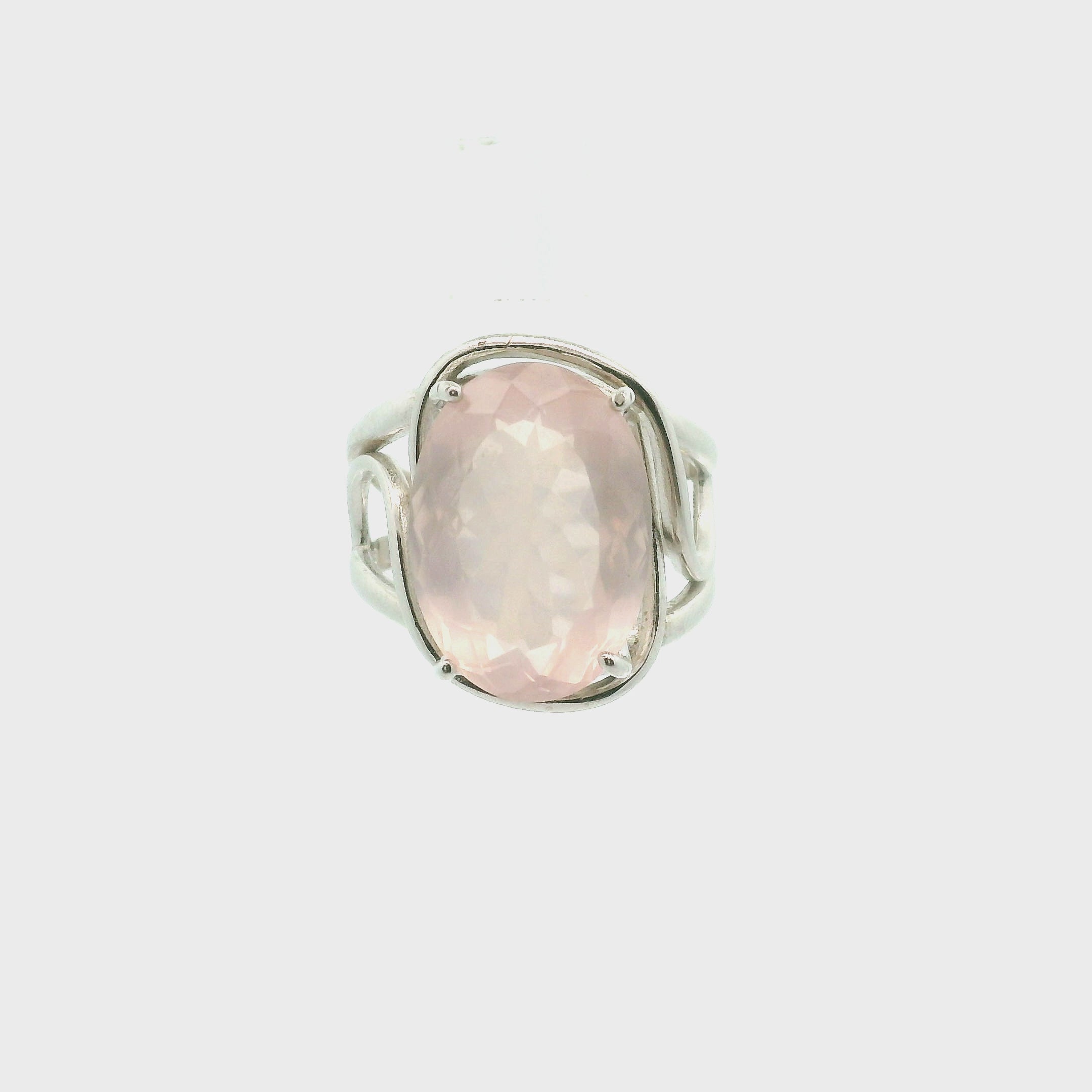 Rose Quartz Finger Cuff Adjustable Ring .925 Silver for Compassion and Self Love