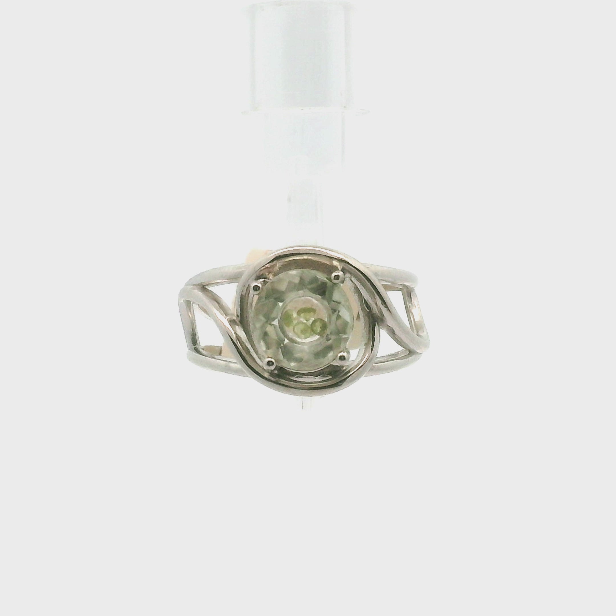 Praisolite with Inlays Cuff Ring .925 Silver for Love, Prosperity, and Success