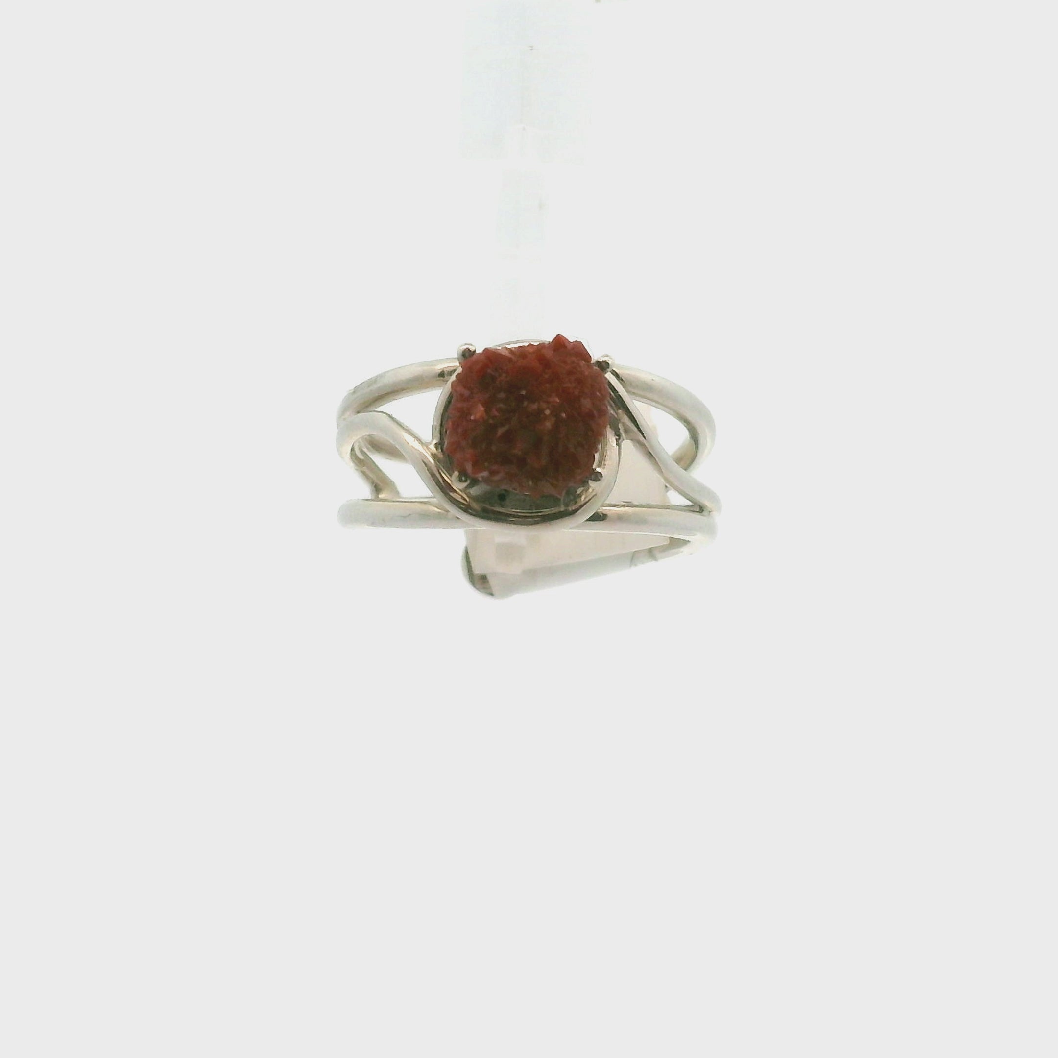 Hematite Quartz Cuff Ring .925 Sterling Silver for Grounding, Manifestation and Balance