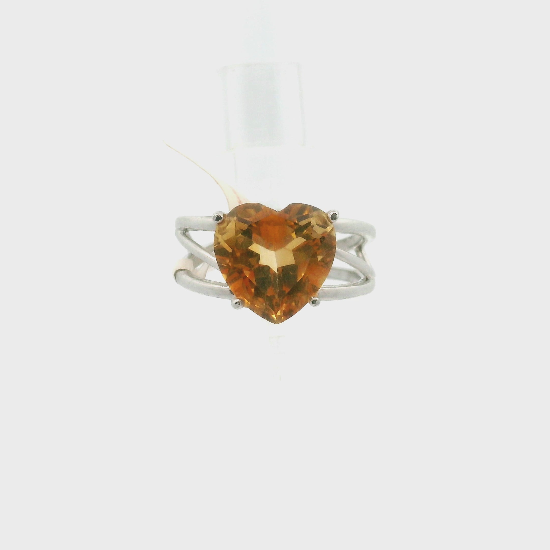 Citrine Heart Adjustable Cuff Ring .925 Silver for Abundance, Good Luck and Positivity