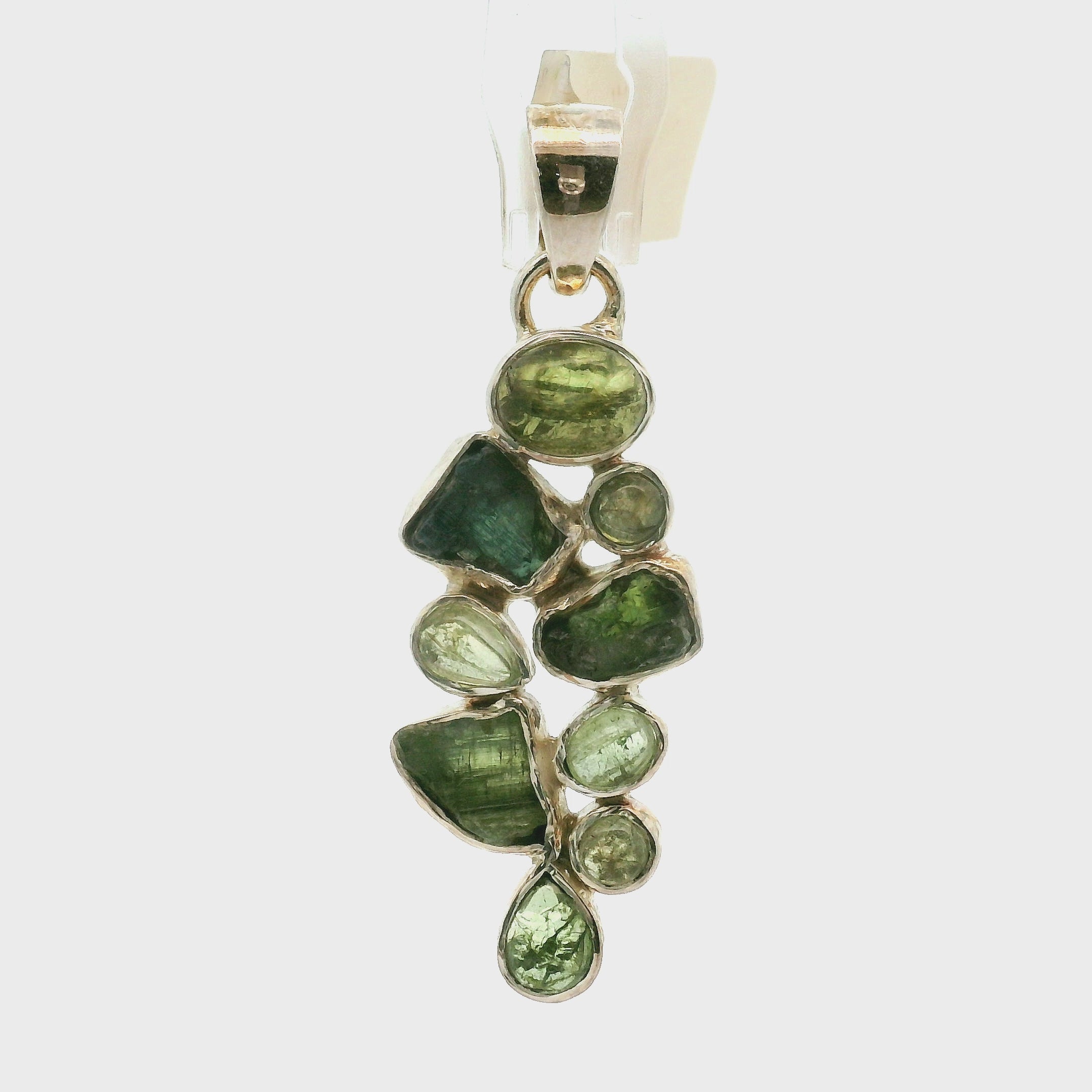 Green Tourmaline Multi-Stone Pendants .925 Silver for Removing Insecurities, and Inspiring Creativity