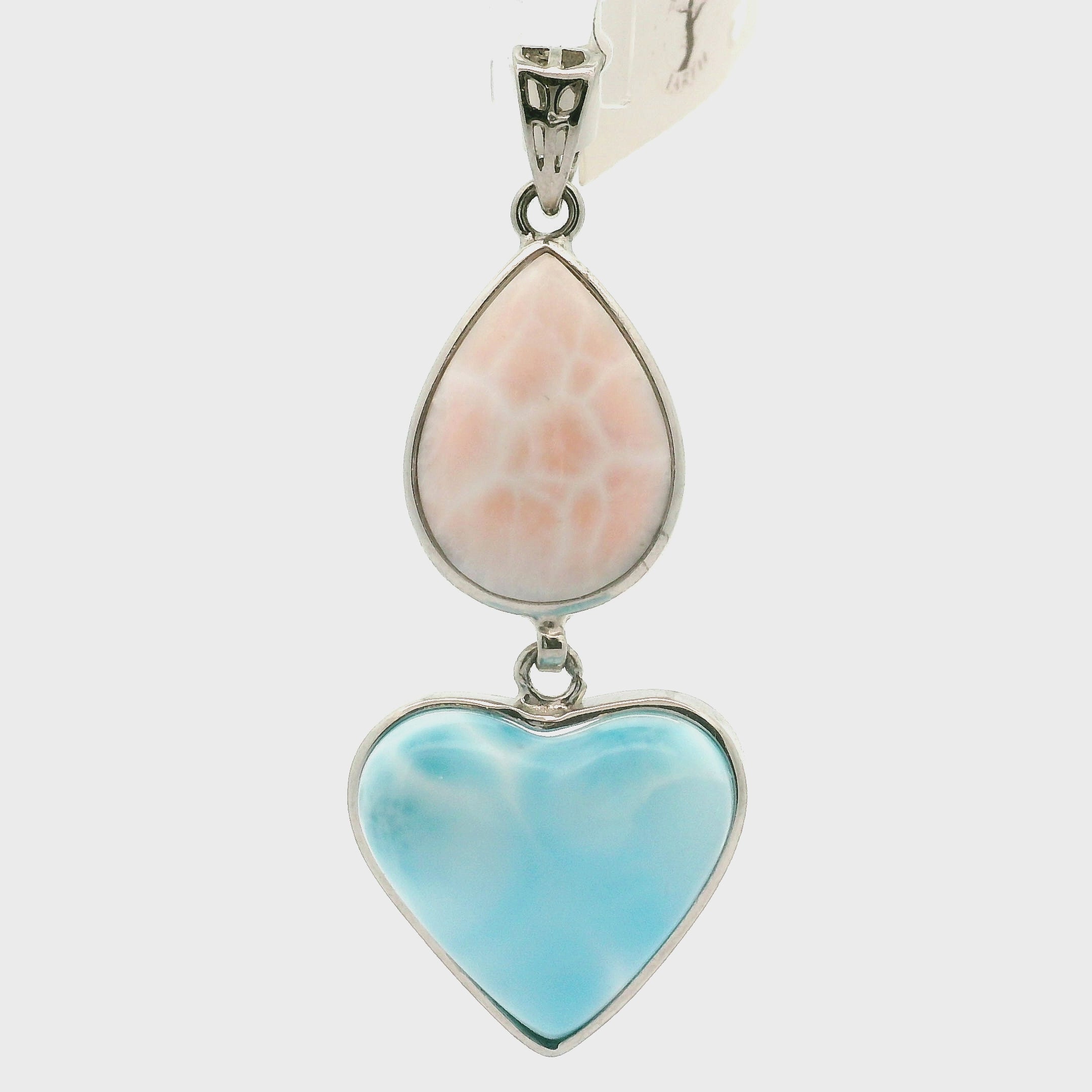 Pink Natrolite and Larimar Pendant .925 Silver for Channeling, Psychic Abilities and Awakening of your Third Eye Chakra