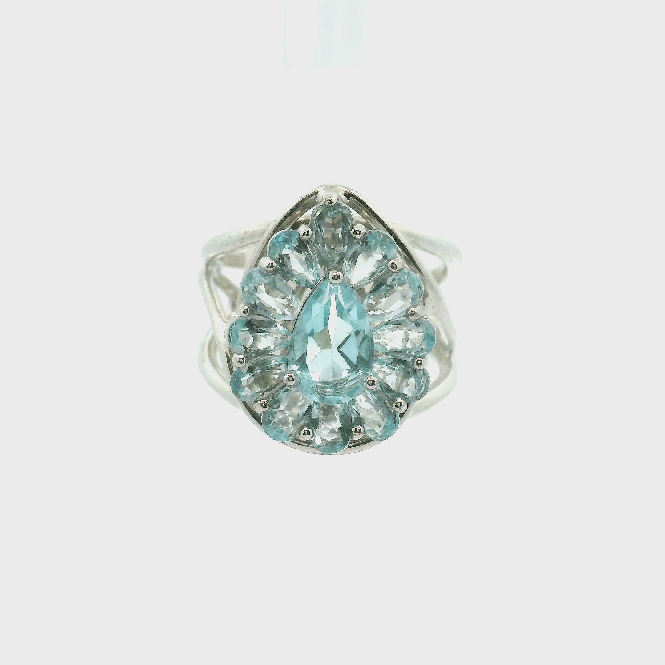 Blue Topaz Pave Cuff Ring .925 Silver for Higher Awareness, Peaceful and Clear Communication