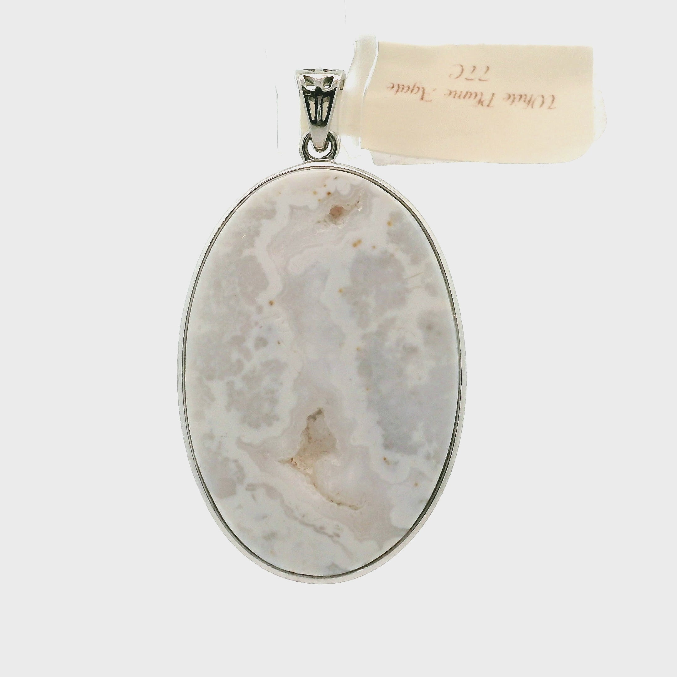 White Plume Agate Pendant .925 Silver for Peace and Soothing Stress