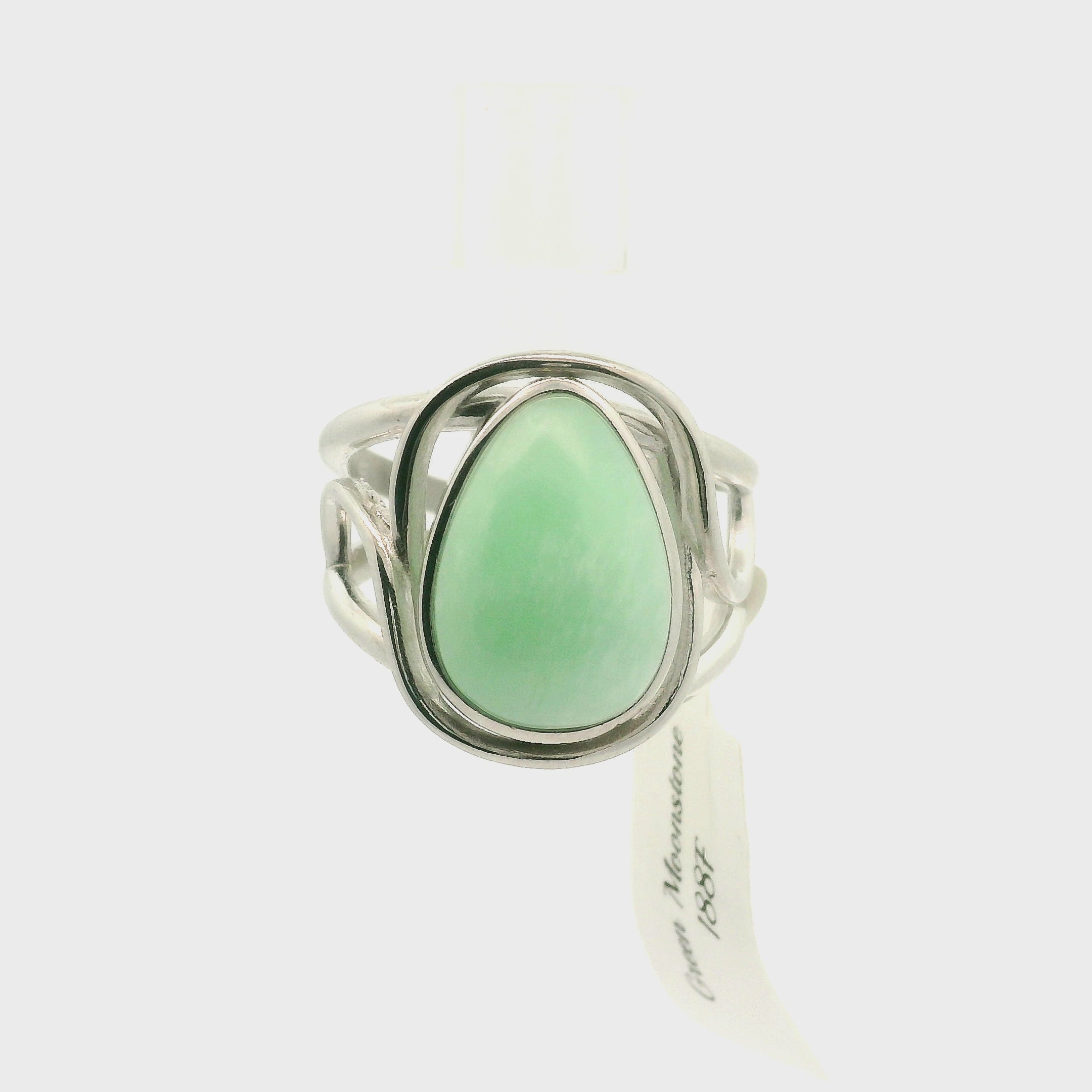 Green Moonstone Cuff Ring .925 Silver for New Beginnings, Protection and Manifestation