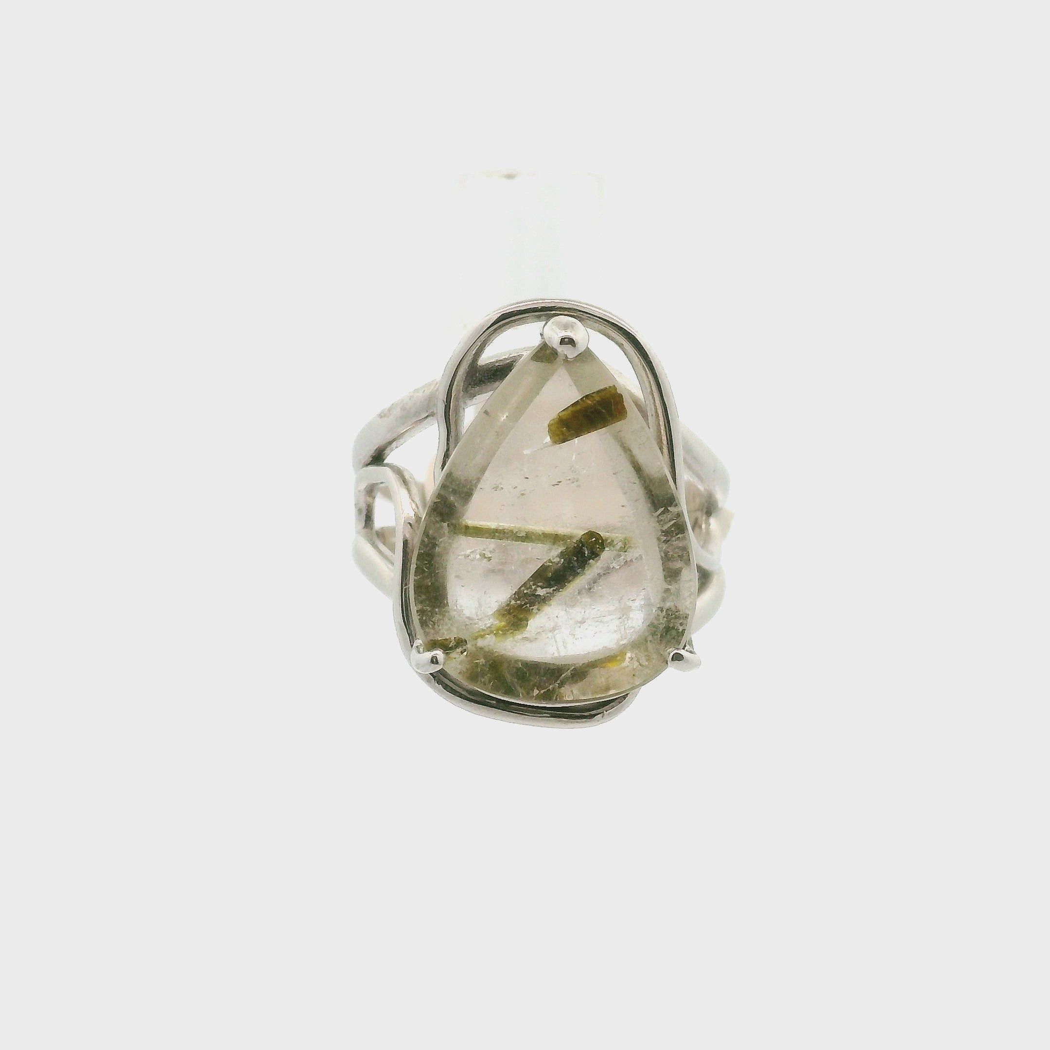 Epidote in Quartz .925 Silver Adjustable Ring Cuff for Abundance, New Relationships and a Positive Outlook