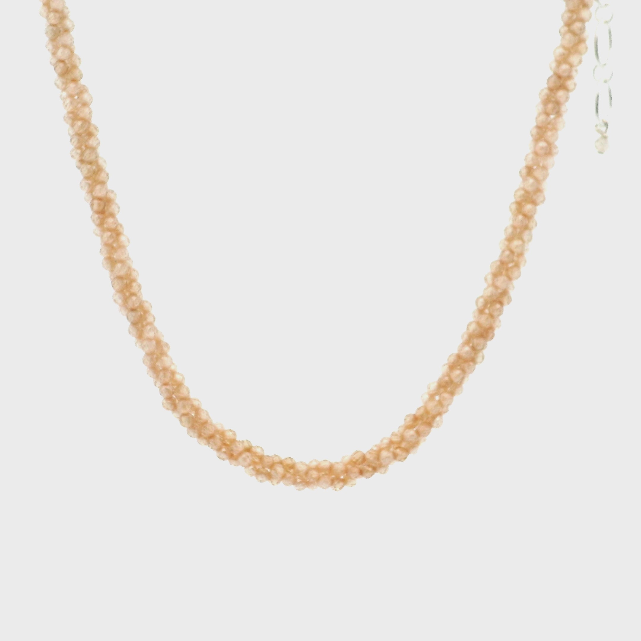 Peach Zircon Braided Micro Faceted Necklace 925 Silver for Organization and Transformation
