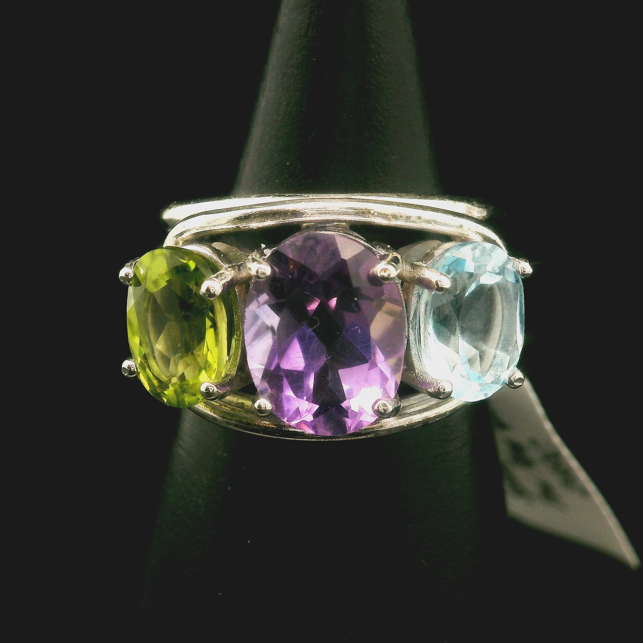 Triple Stone Finger Crown Ring .925 Silver