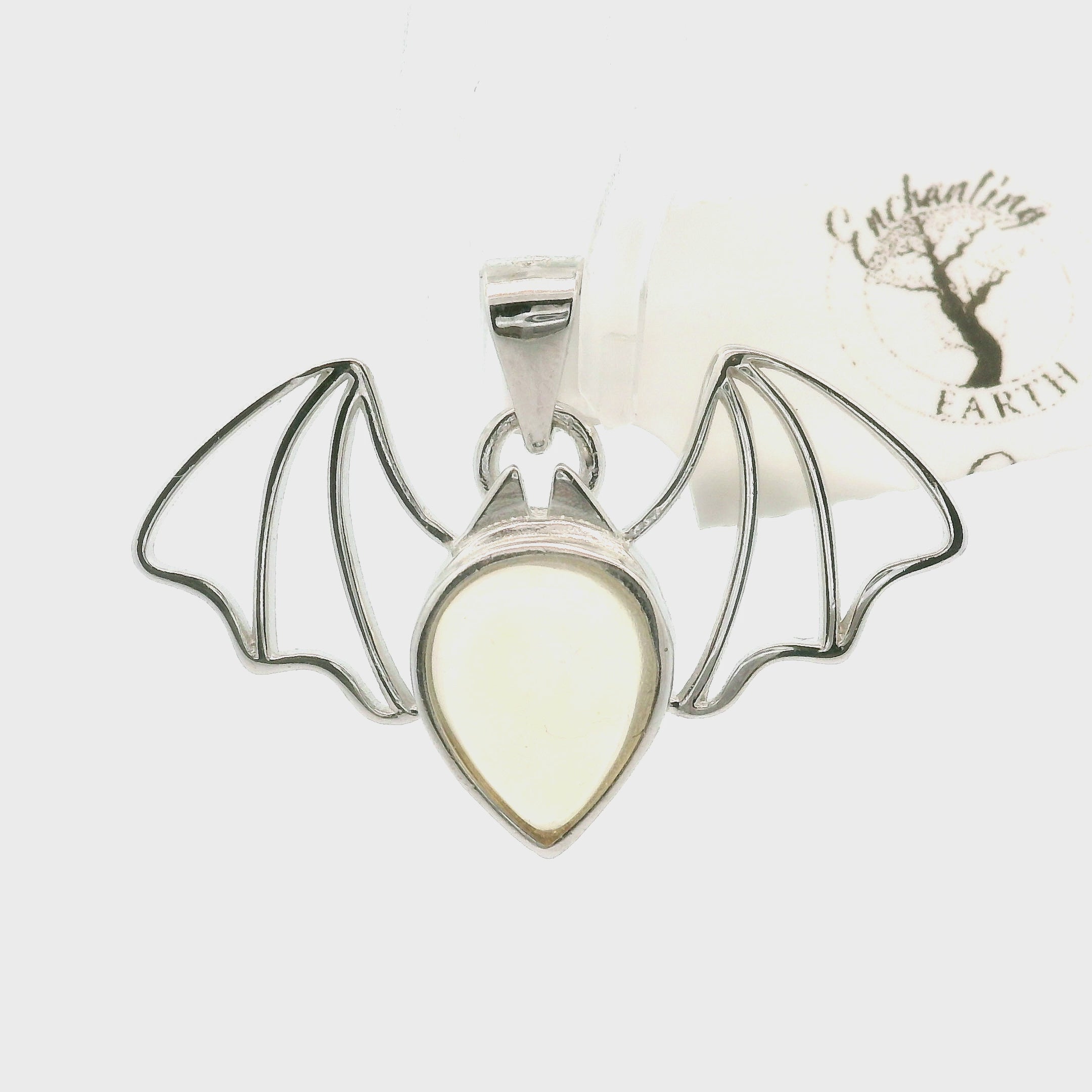 Bat Gemstone Pendant in .925 Silver Good Fortune and Rebirth