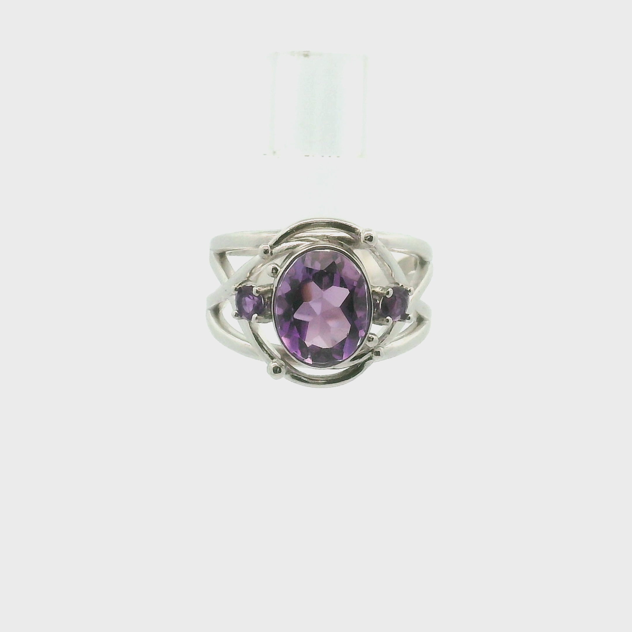 Amethyst Celestial Axis Cuff Ring .925 Silver for Intuition and Connection with the Divine