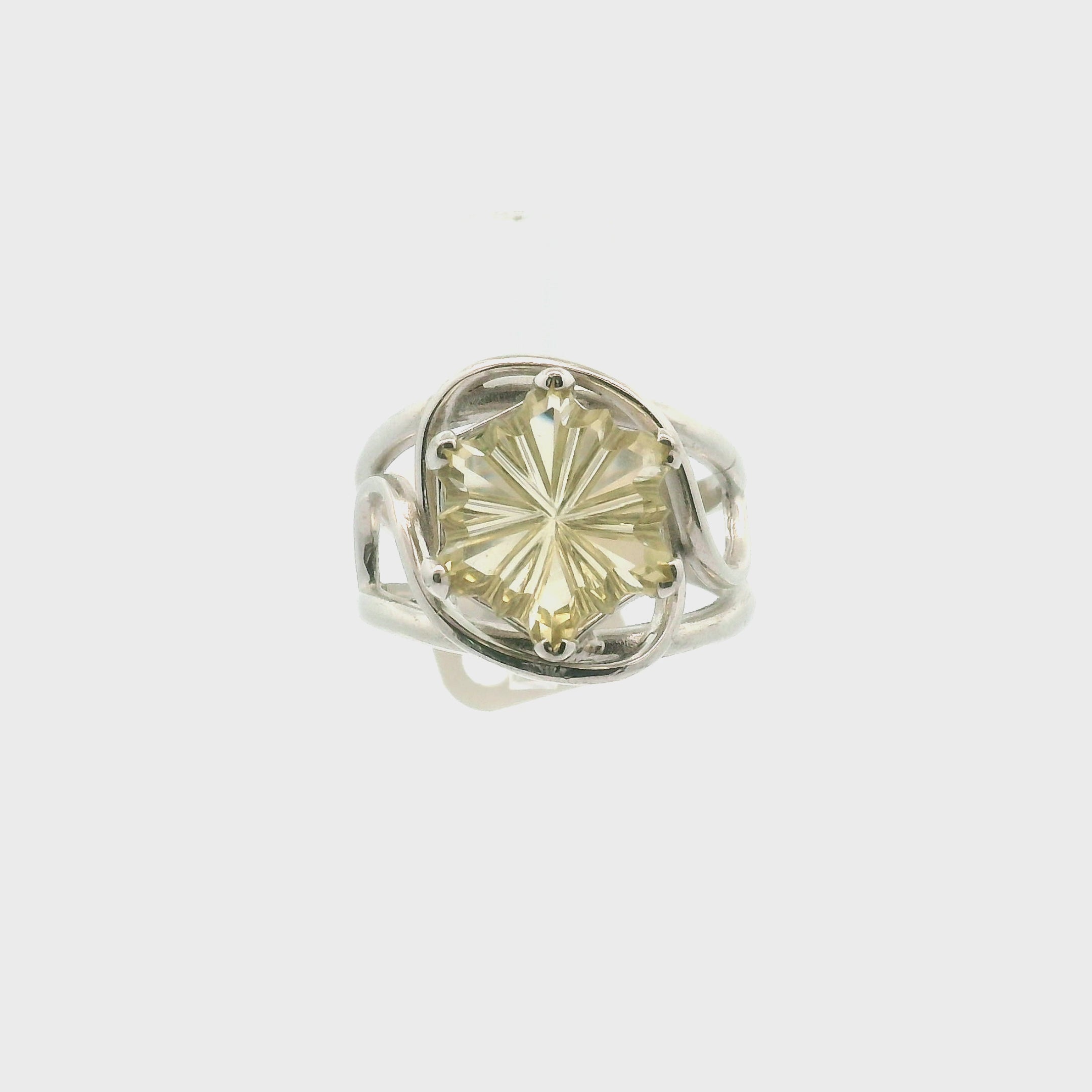 Citrine Starflake Adjustable Finger Cuff Ring .925 Silver for Abundance, Good Luck and Positivity