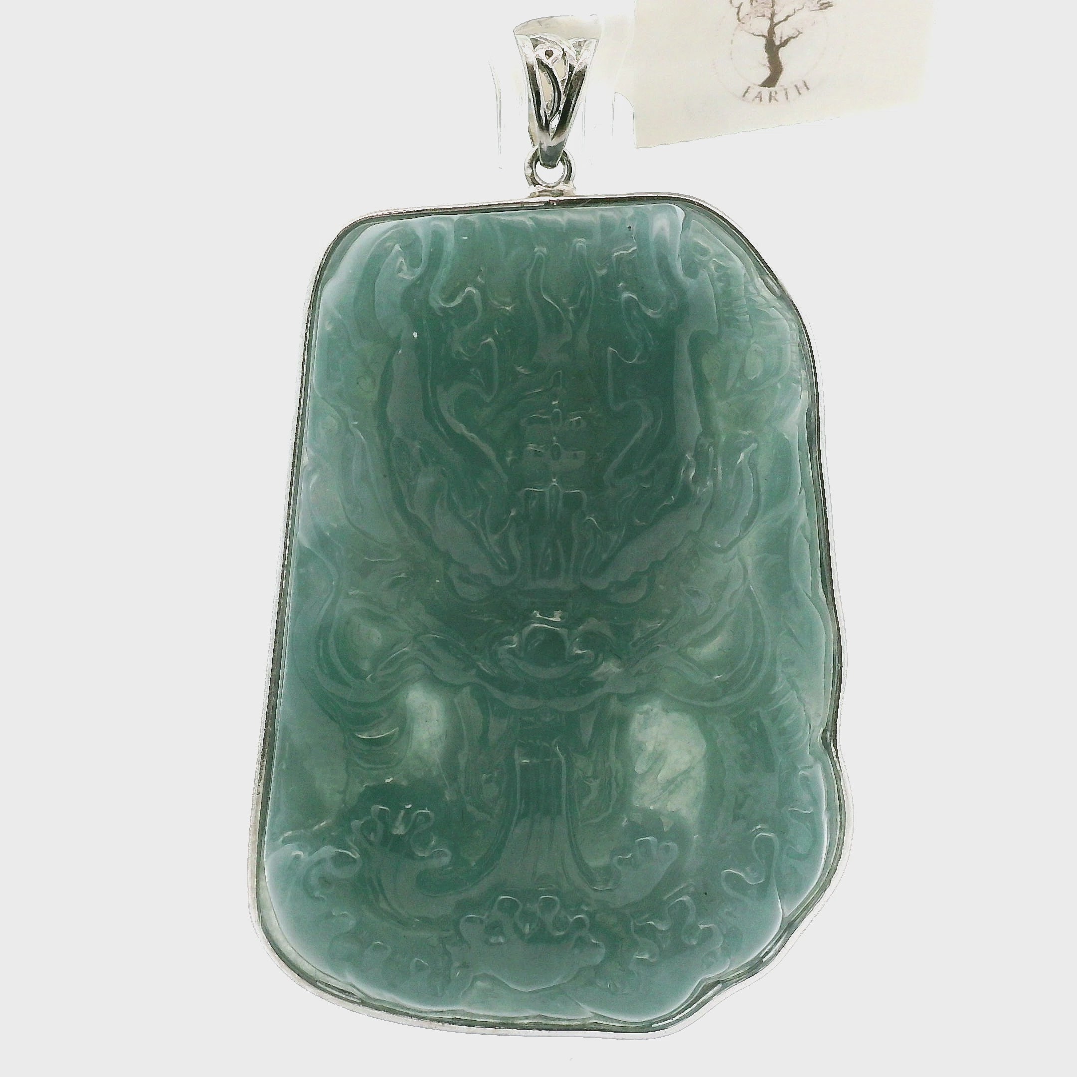 Blue Jade Carved Dragon Large Pendants .925 Silver for Abundance, Good Luck, Joy and Protection