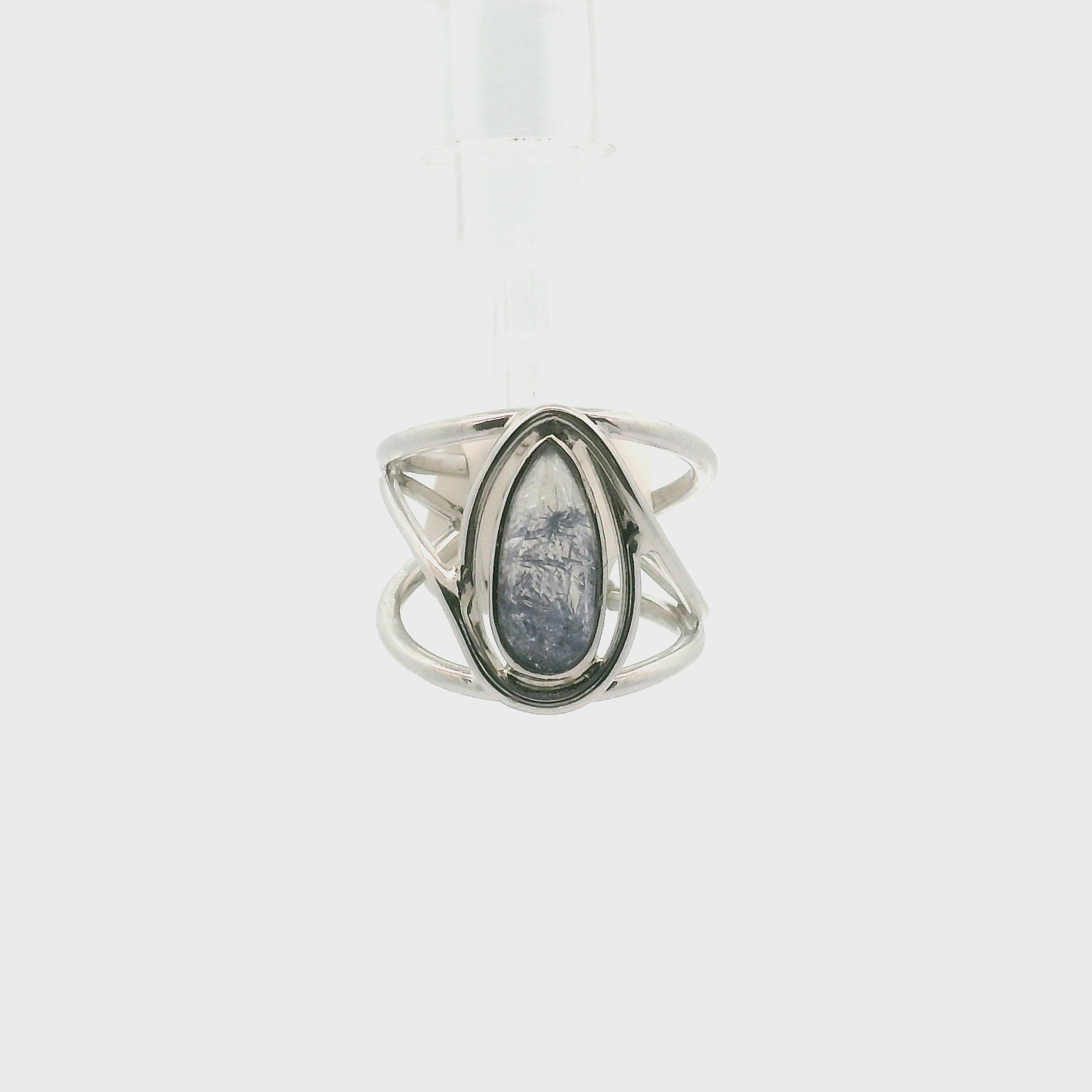 Dumortierite in Quartz Cuff Ring .925 Silver for Hope, Improving Memory and New Ideas