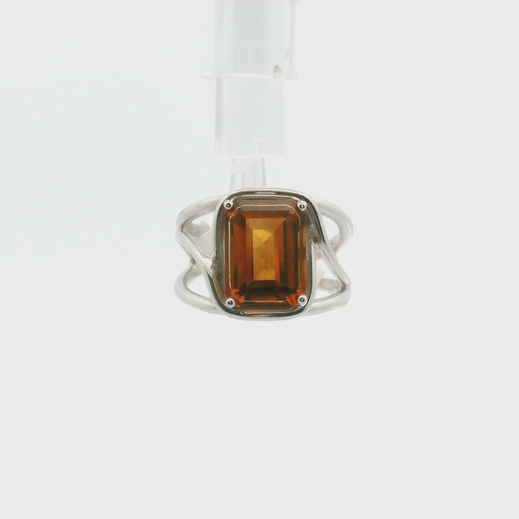 Citrine Emerald Cut Cuff Ring .925 Silver for Abundance, Intuition, Luck and Protection