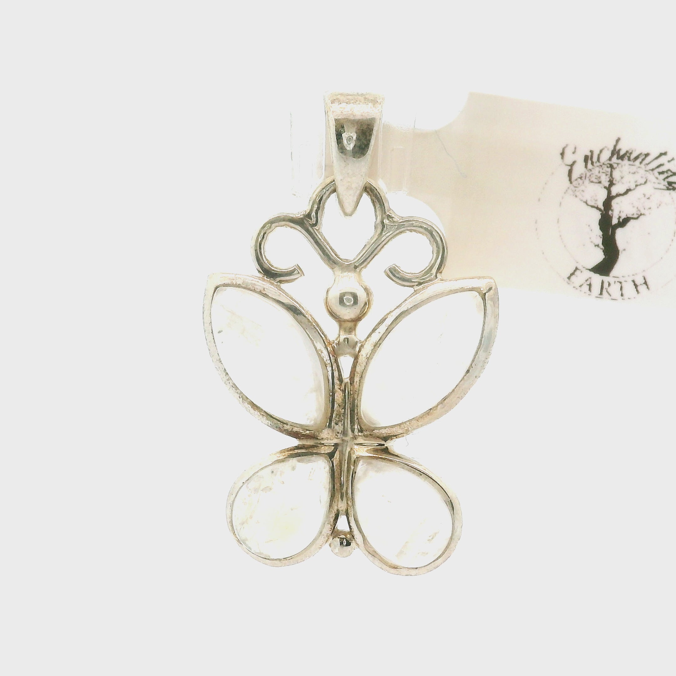 Moonstone Butterfly Pendant .925 Silver for Intuition and Energetic Purification