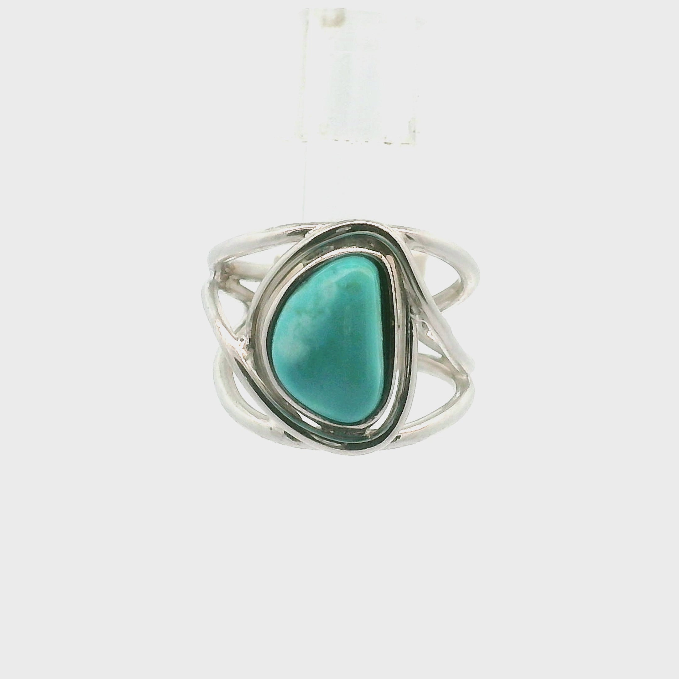 Blue Moon Turquoise Cuff Ring 925 Silver for Good Luck, Prosperity and Protection