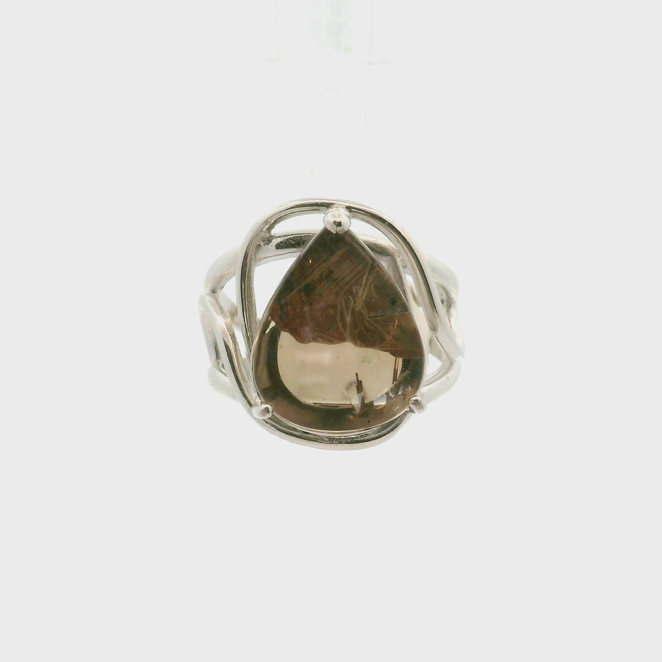 Smoky Quartz with Hematite Cuff Ring .925 Sterling Sliver for Grounding and Protection