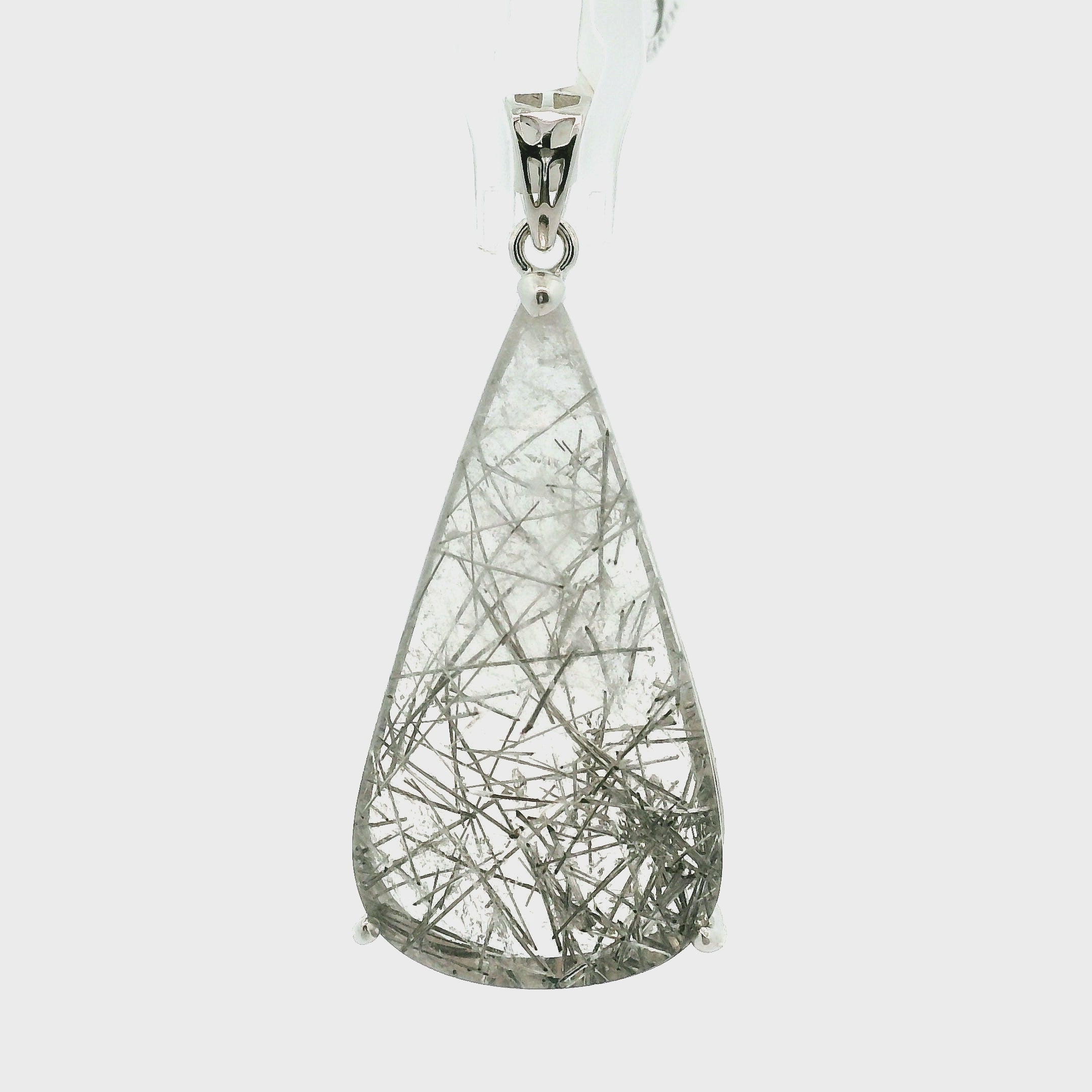 Black Rutilated Quartz Pendant .925 Silver for Amplification and Protection