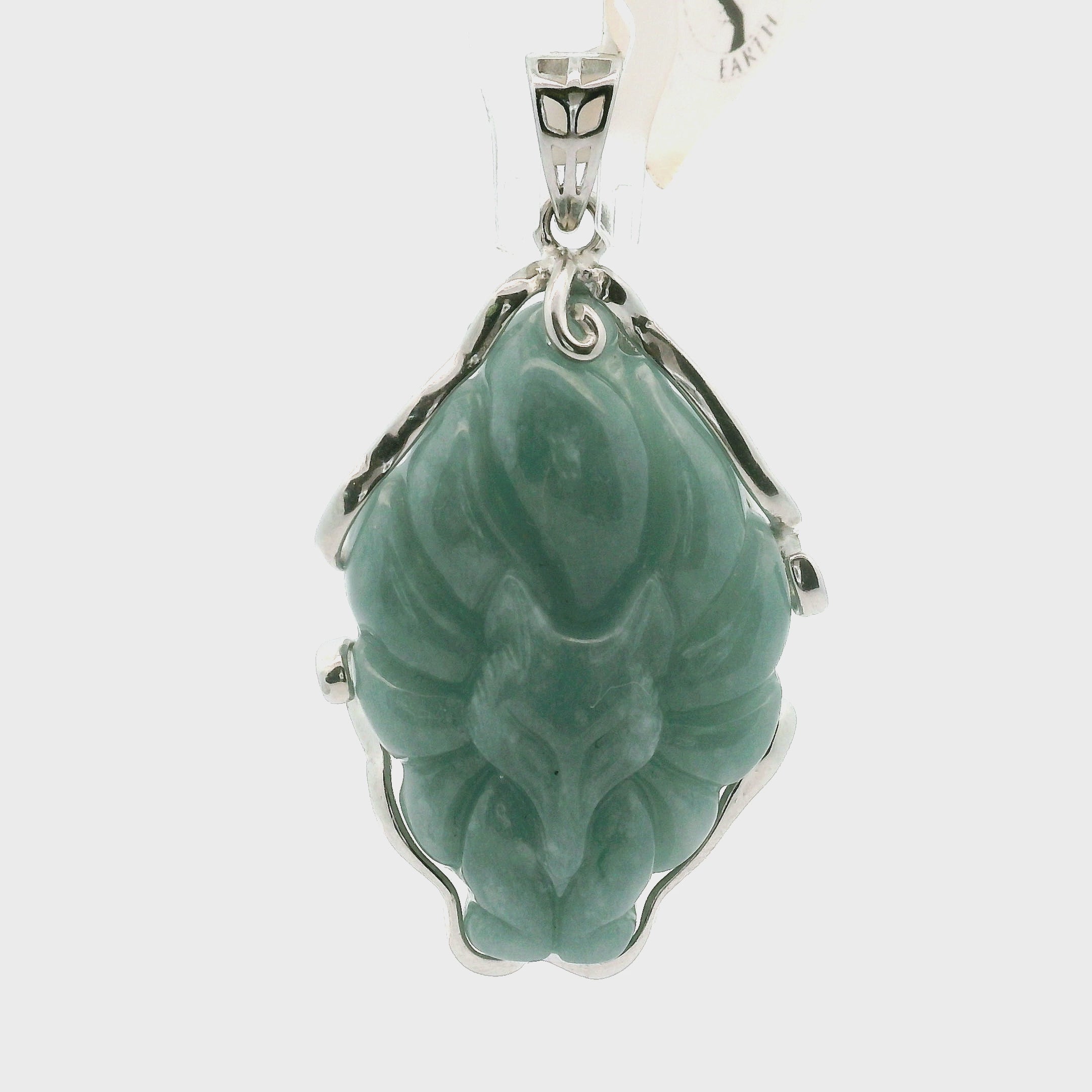 Blue Jade Carved Nine-Tails Pendant .925 Silver for Abundance, Good Luck, Joy and Protection (Copy)