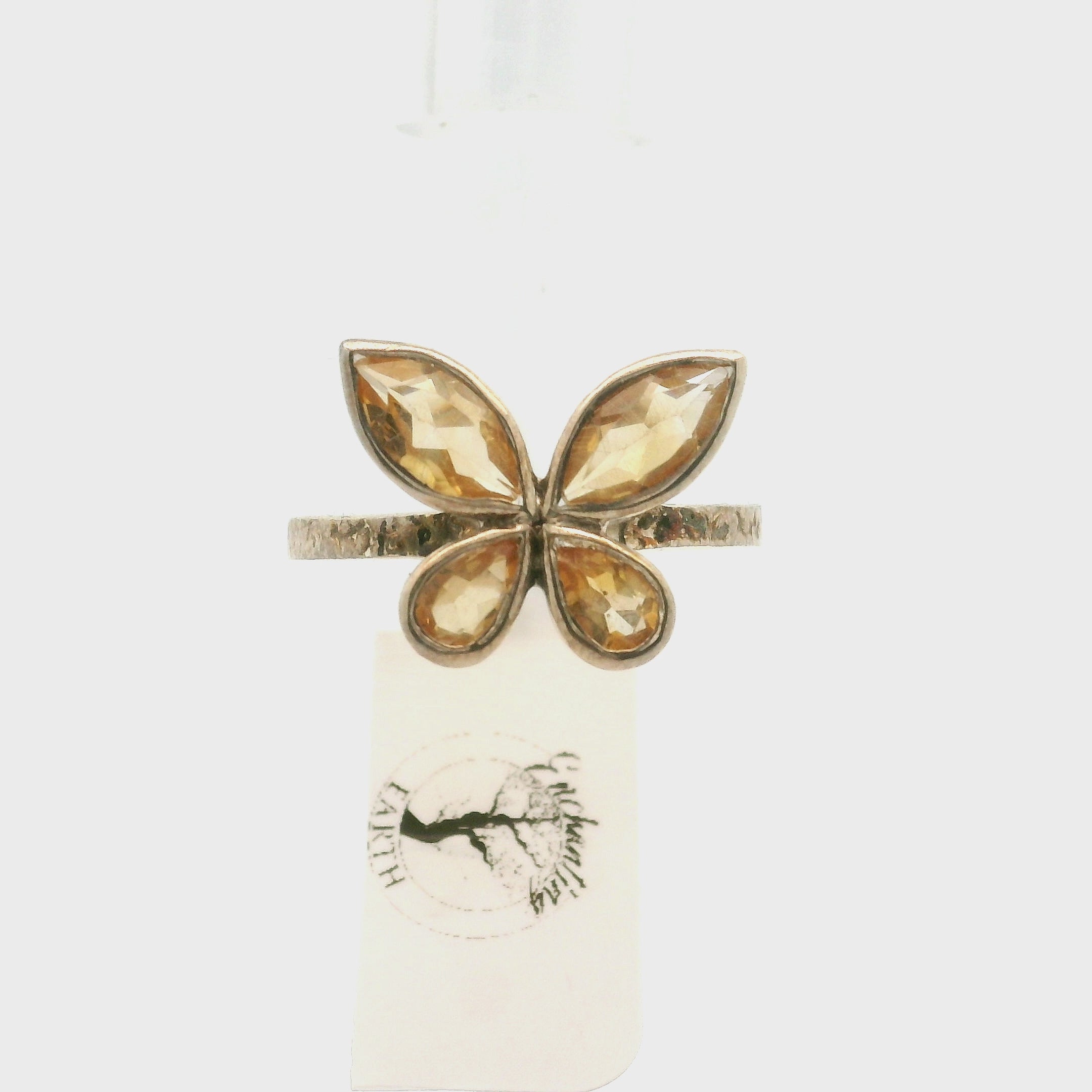 Citrine Butterfly Cuff Ring .925 Silver for Abundance, Good Luck and Positivity