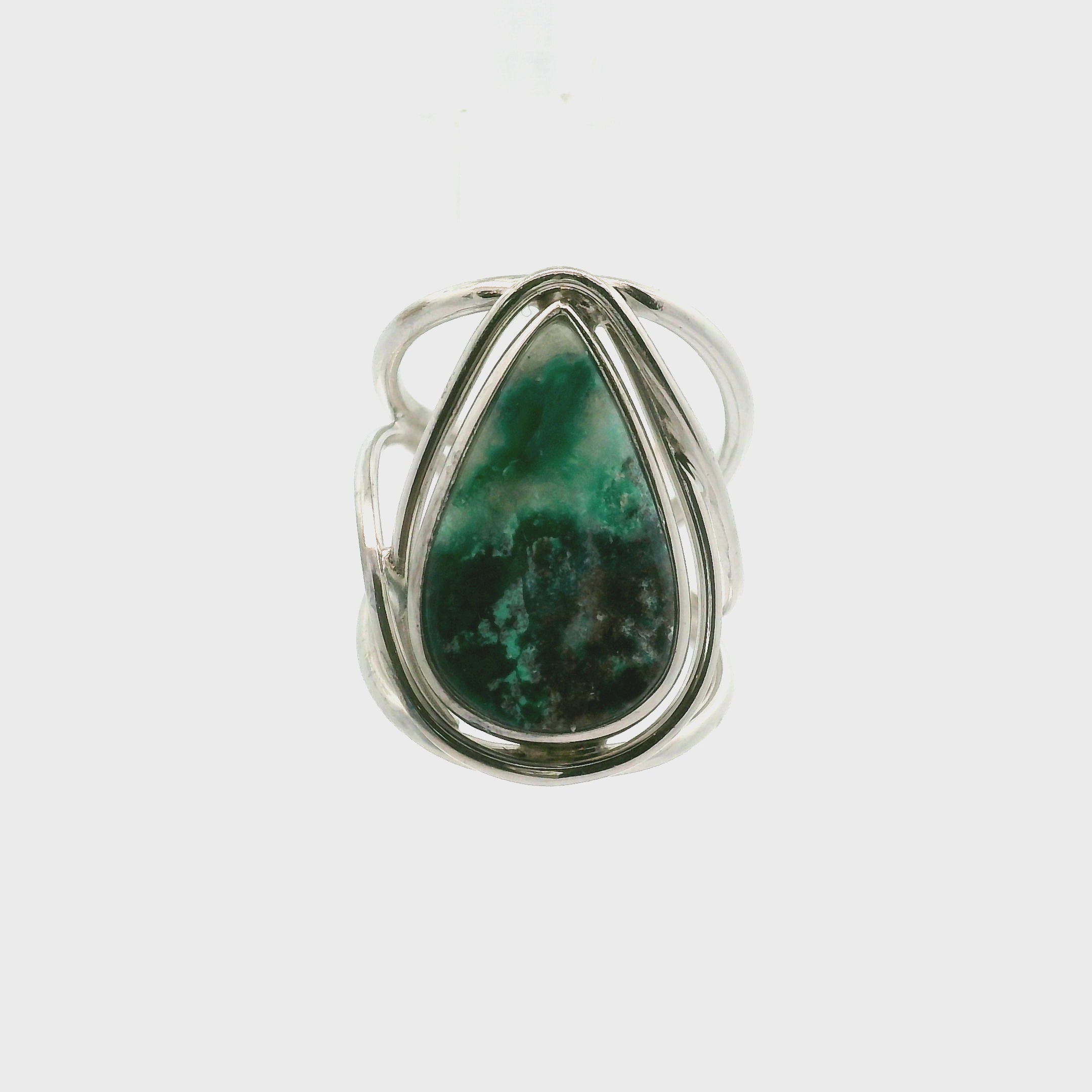 Acicular Shattuckite with Dioptase Cuff Ring, Adjustable Ring .925 Silver for Truthful Communication and Soul-Level Healing