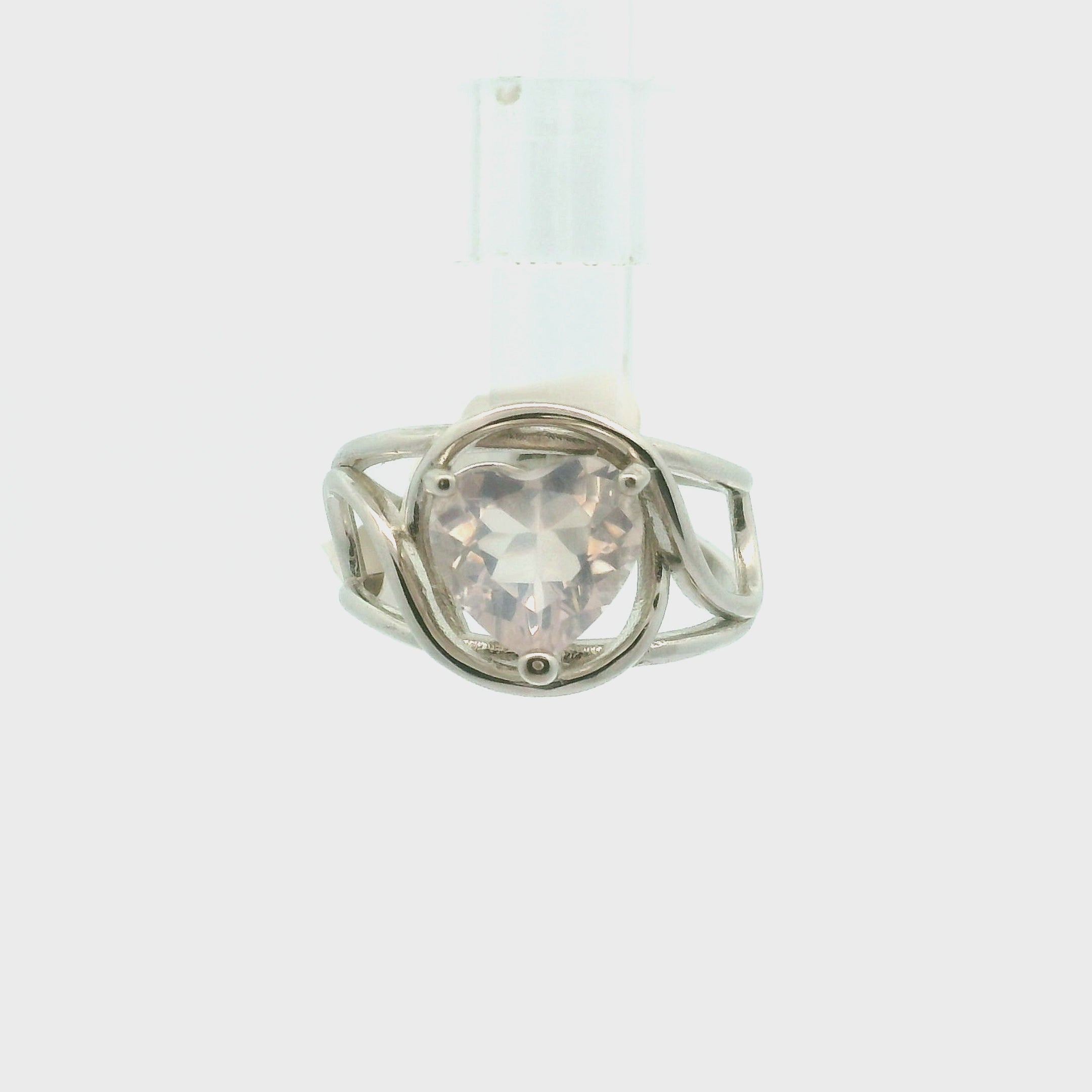 Rose Quartz Heart Adjustable Ring .925 Silver for Compassion, Love and Healing