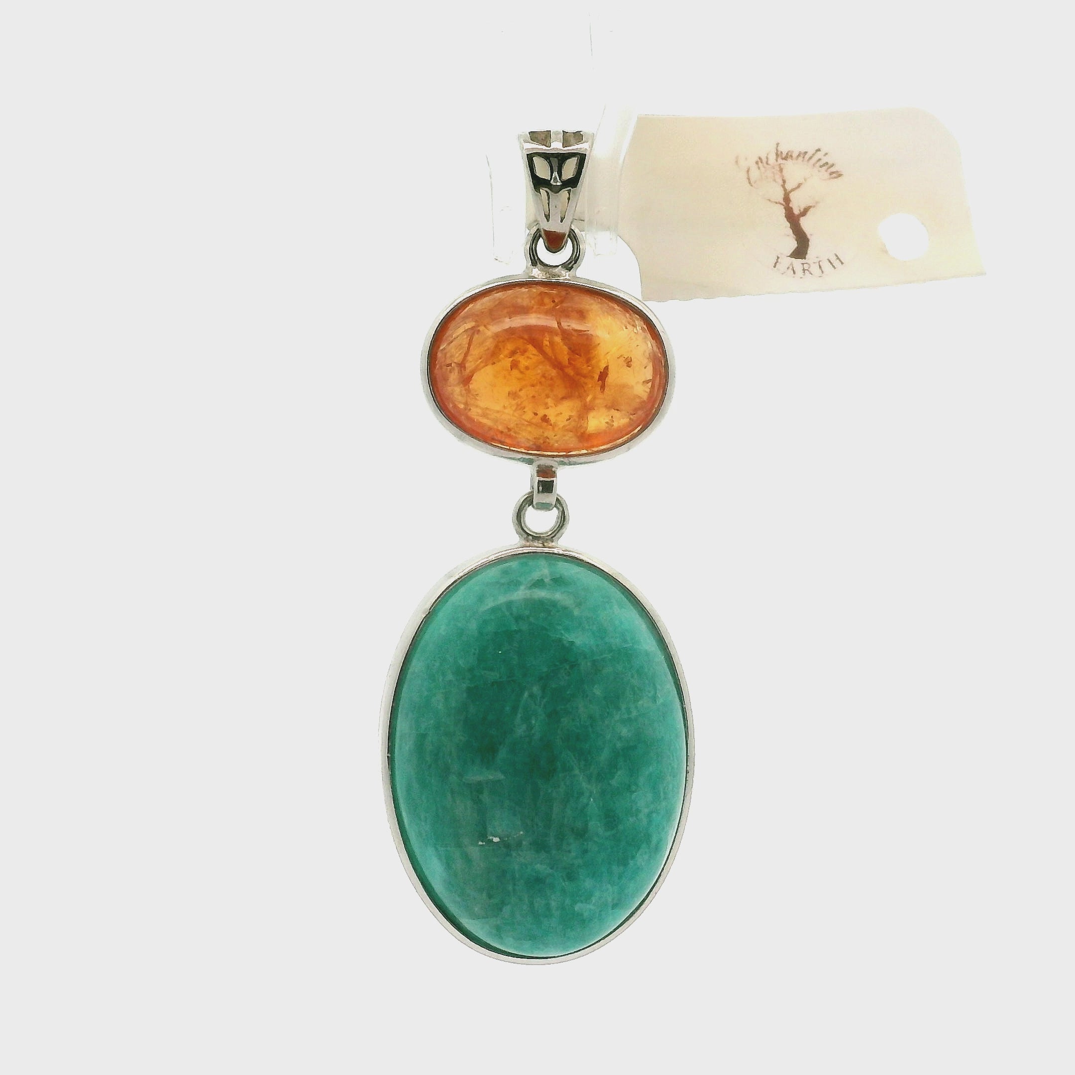 Amazonite & Hessonite Garnet Pendants .925 Silver for Manifesting Business and Career Success through Speaking