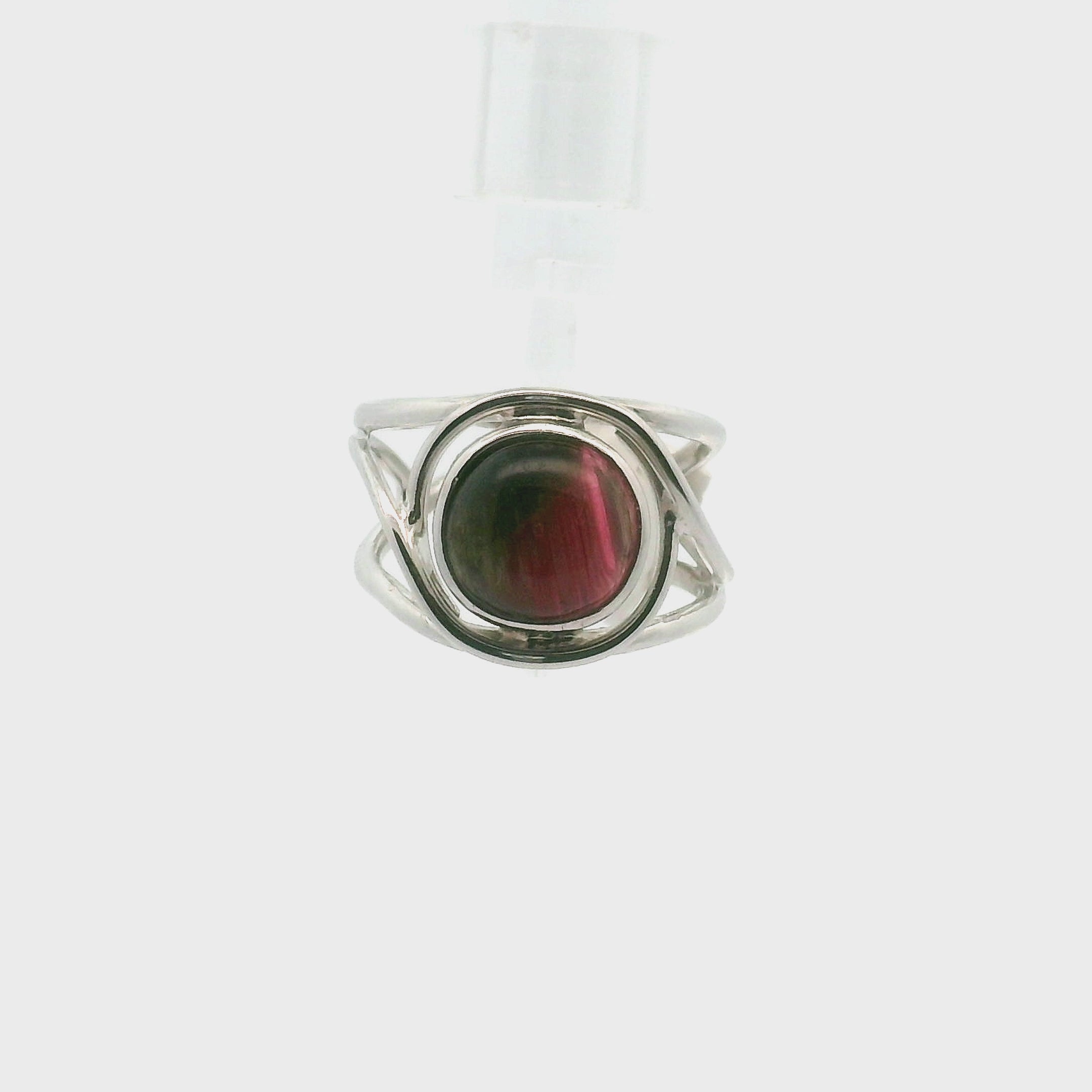 Cats Eye Watermelon Tourmaline Cuff Ring .925 Silver for Profound Heart Healing